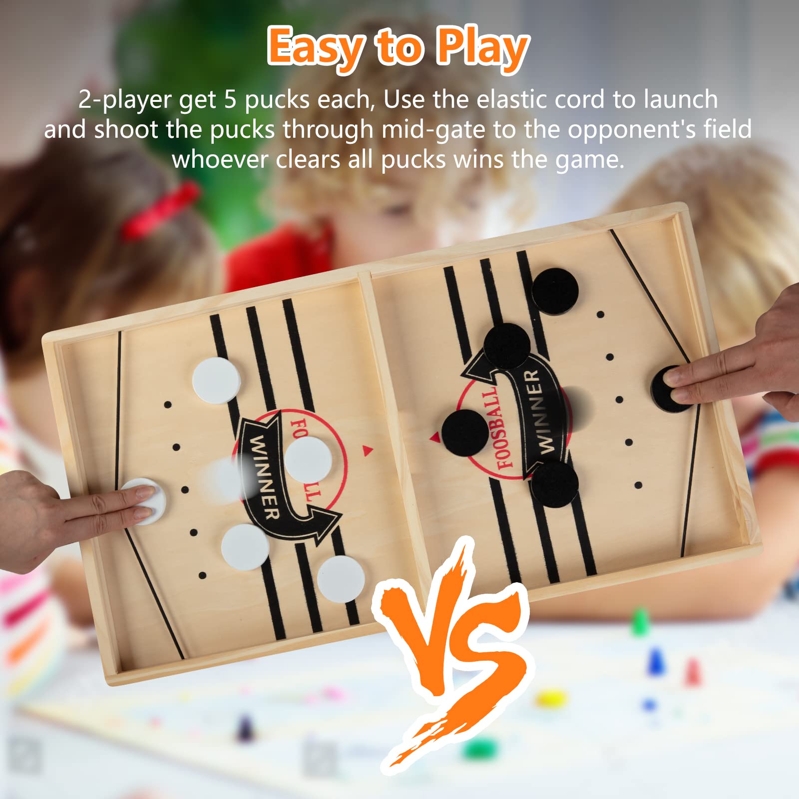 Large Sling Puck Game Set - Fast-Paced Wooden Hockey Tabletop Battle Game for Kids & Adults - Perfect for Family Game Nights, Parties & Indoor Entertainment