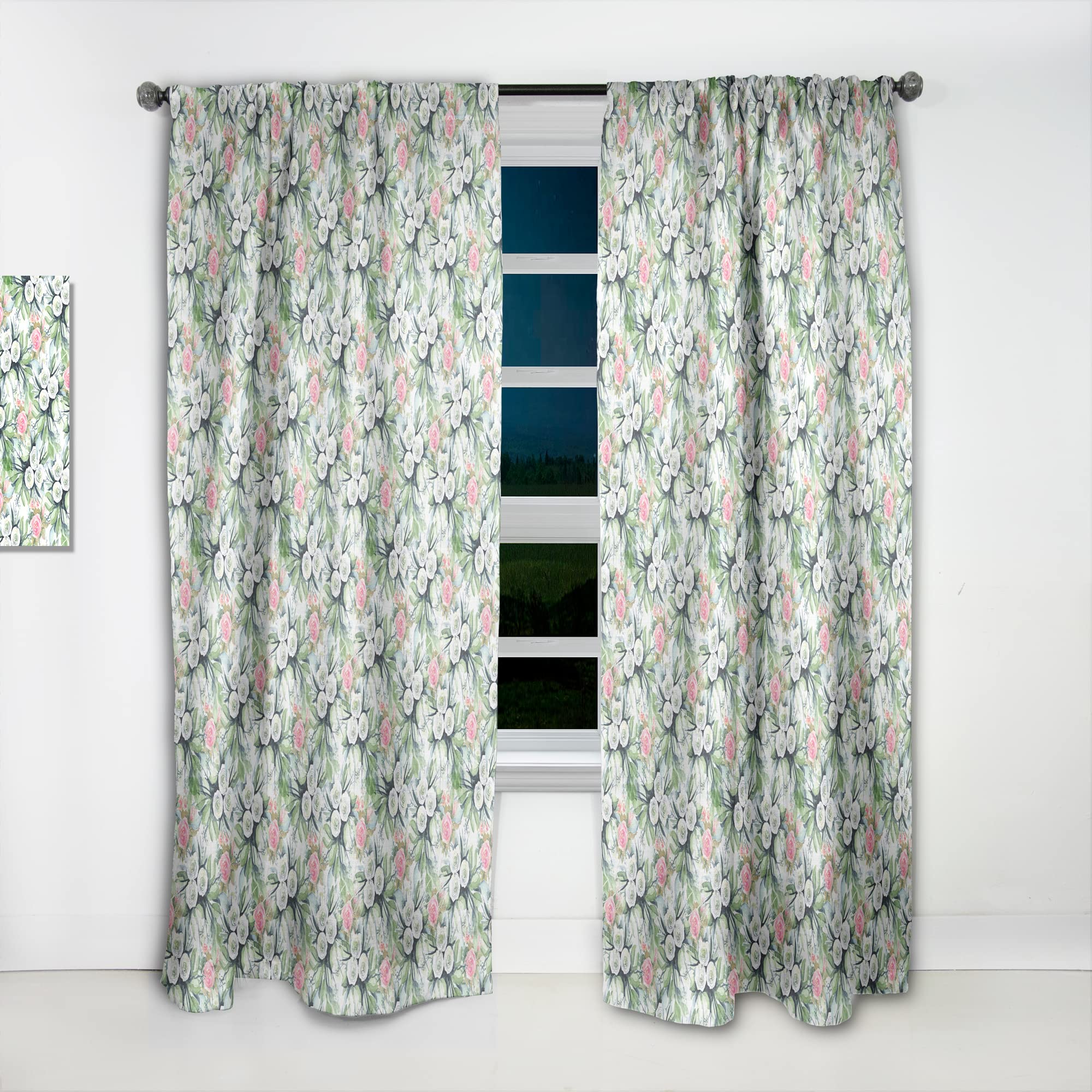 Blue Purple White Abstract Floral Pattern Thermal Insulated Curtains - Single Panel 52x120 - Elegant Window Treatments for Bedroom & Living Room - Perfect for Home Decor, Light Blocking & Energy Saving