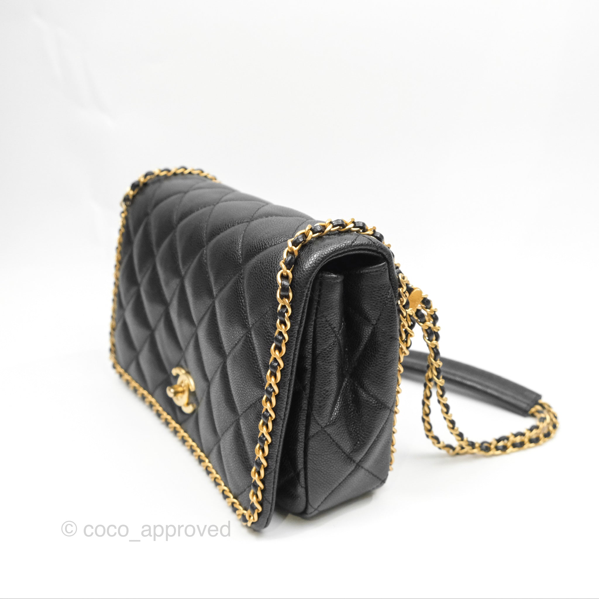 Chanel Chain Around Flap Bag Black Caviar Leather with Aged Gold Hardware - Luxury Crossbody Bag for Women, Perfect for Evening Parties & Special Occasions