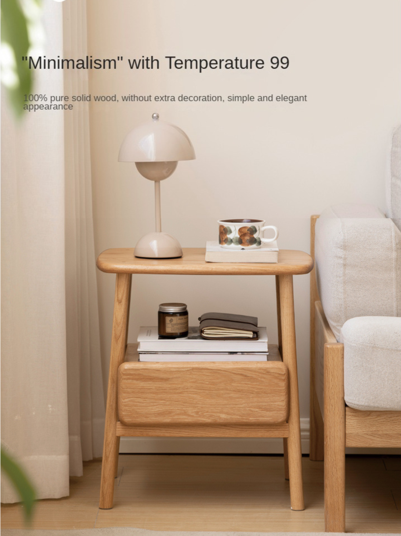 Solid Oak Wood Nightstand with Drawer - Modern Bedside Table for Small Spaces - Perfect for Bedrooms, Living Rooms, and Dorm Rooms
