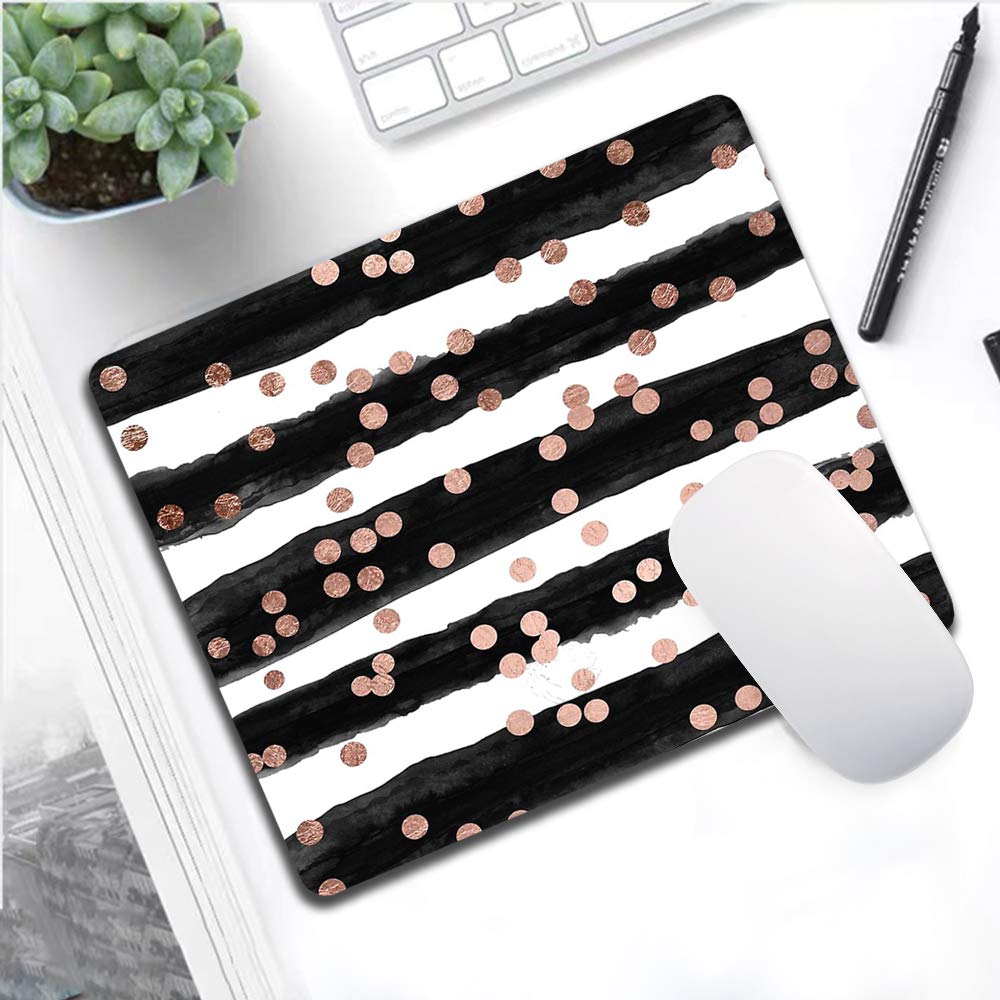 Custom Gaming Mouse Pad - Non-Slip Rubber Base & Stitched Edge - Pink Balls on White/Black Striped Design - Perfect for PC Gaming, Office Work & Esports Tournaments