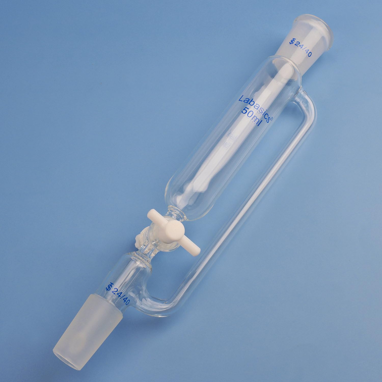 Labasics 50ml Pressure Equalizing Addition Funnel, Borosilicate Glass Dropping Funnel with 24/40 Joint & PTFE Stopcock - Ideal for Precise Liquid Transfer in Chemistry Labs, Distillation, and Titration Experiments