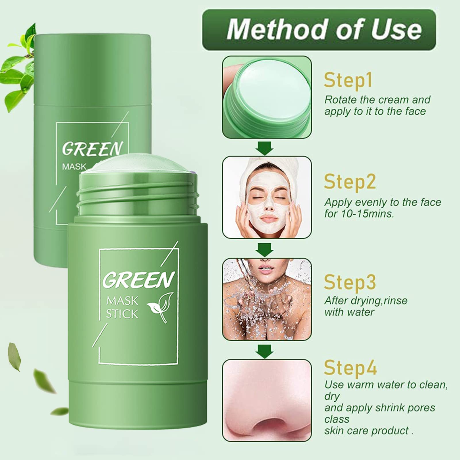 2 Pack Green Tea Cleansing Mask Stick - Deep Pore Cleanse, Sebum Control & Blackhead Removal - Probuk Green Tea Face Mask for Women & Men - Perfect for Daily Skincare & Acne-Prone Skin