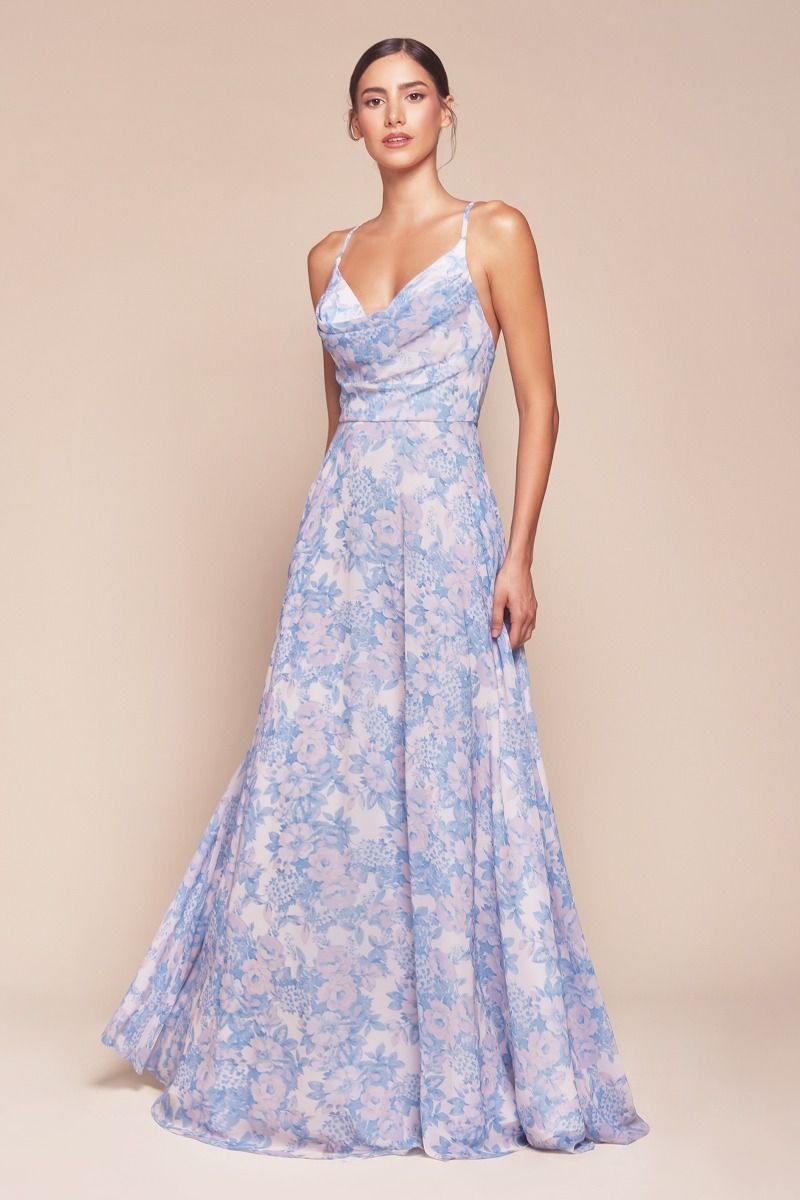 Elegant Blue A-Line Soft Chiffon Print IRIS GOWN Dress for Women - Perfect for Weddings, Parties & Special Occasions