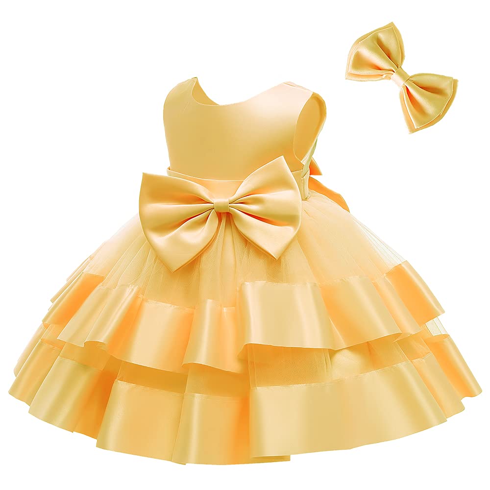 AIMJCHLD 0-6T Baby Girls V-Neck Backless Floral Party Dress with Hair Bow - Perfect for Pageants, Weddings & Special Occasions