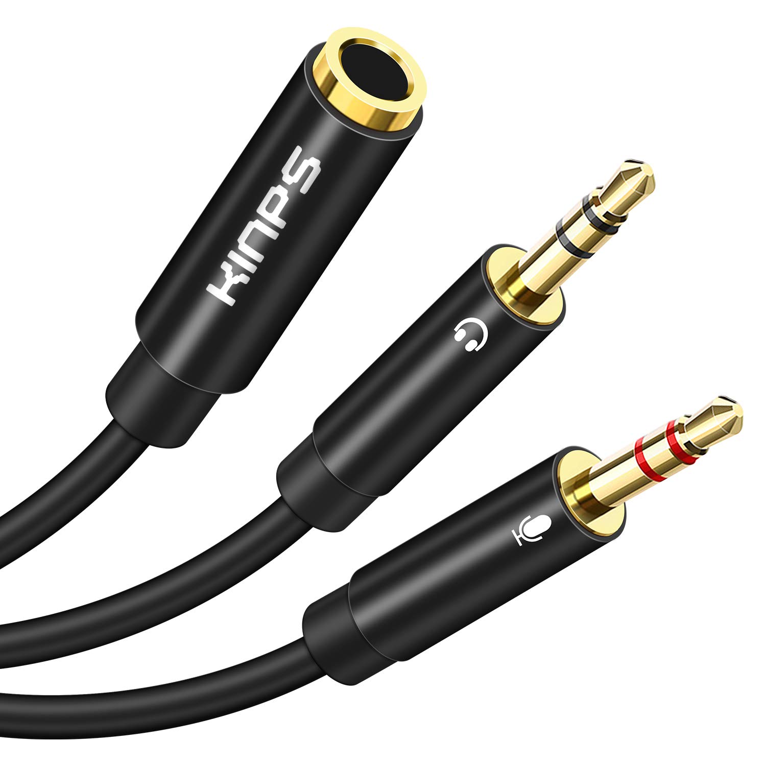 KINPS 3.5mm Headphone Splitter - Female to Dual Male Audio Y Cable for PC, Laptop, Smartphone - Connect 2 Headphones for Gaming, Music Sharing & Conference Calls (6.5ft)