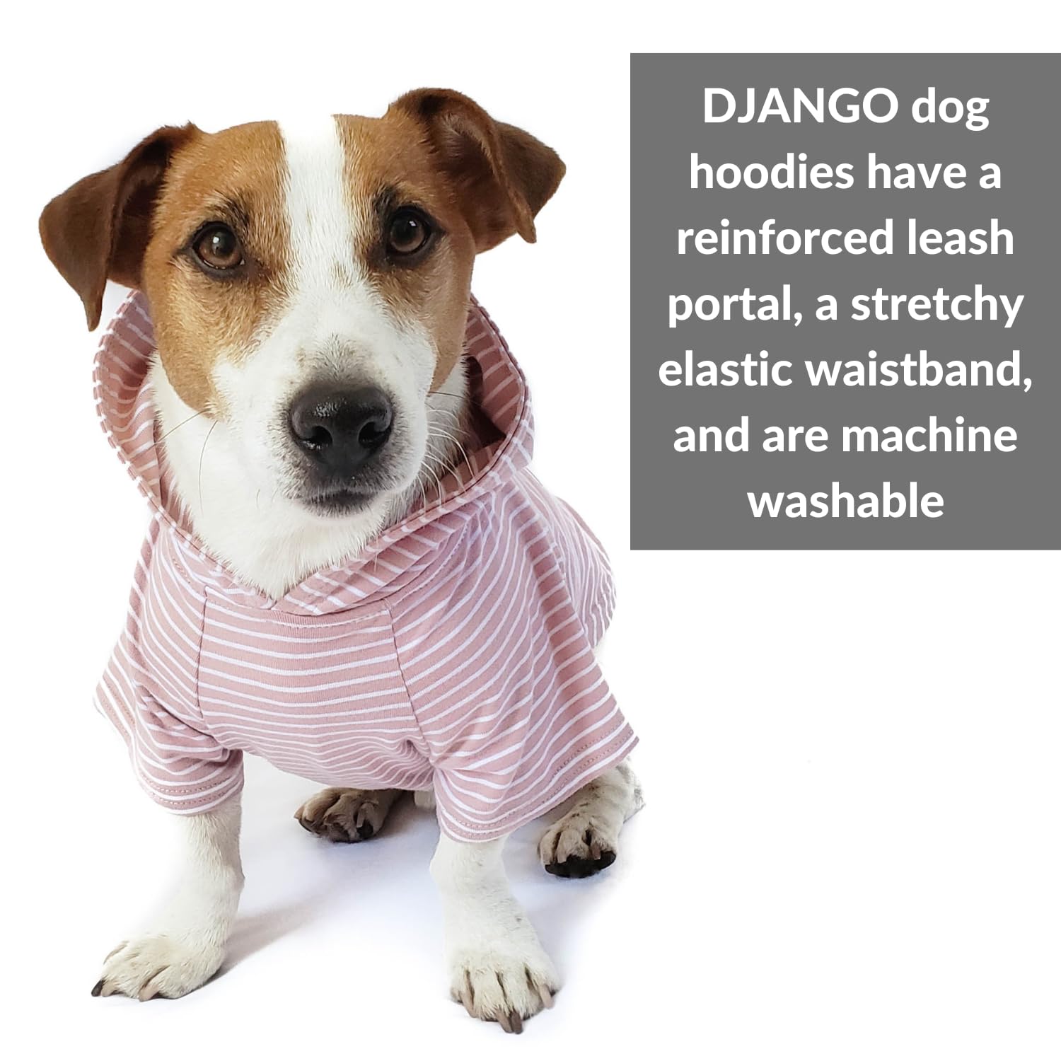 DJANGO Dog Hoodie - Soft & Stretchy Winter Sweater for Small Dogs & Dachshunds - Machine Washable Pet Hoodie with Elastic Waistband & Harness Hole - Cozy Blush Pink Dog Sweatshirt for Outdoor Walks & Indoor Lounging