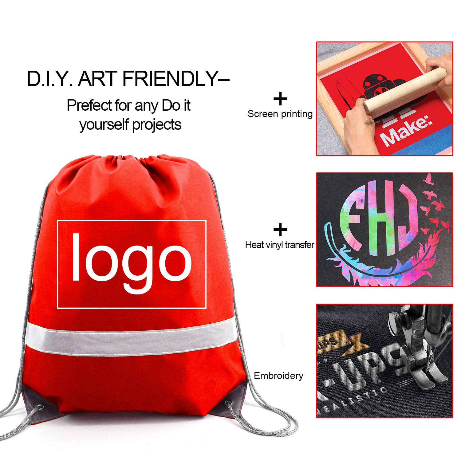 BeeGreen 20 Pack Red Drawstring Backpacks Bulk - Reflective Cinch Sack String Bags for Women & Men, DIY Blank Backpacks for School, Gym, Travel & Outdoor Activities