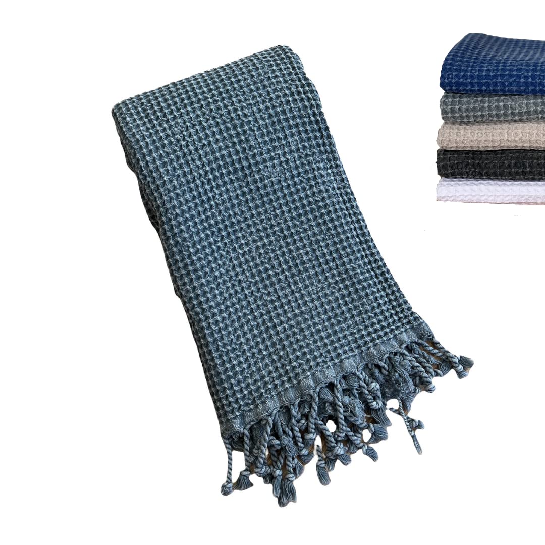 Premium Turkish Peshtemal Beach Towel - Soft Absorbent Waffle Weave Cotton Bath Towel for Pool, Spa & Travel | Quick-Dry, Sand-Free, Lightweight | Perfect for Beach Vacations, Yoga & Picnics (Steel Gray)