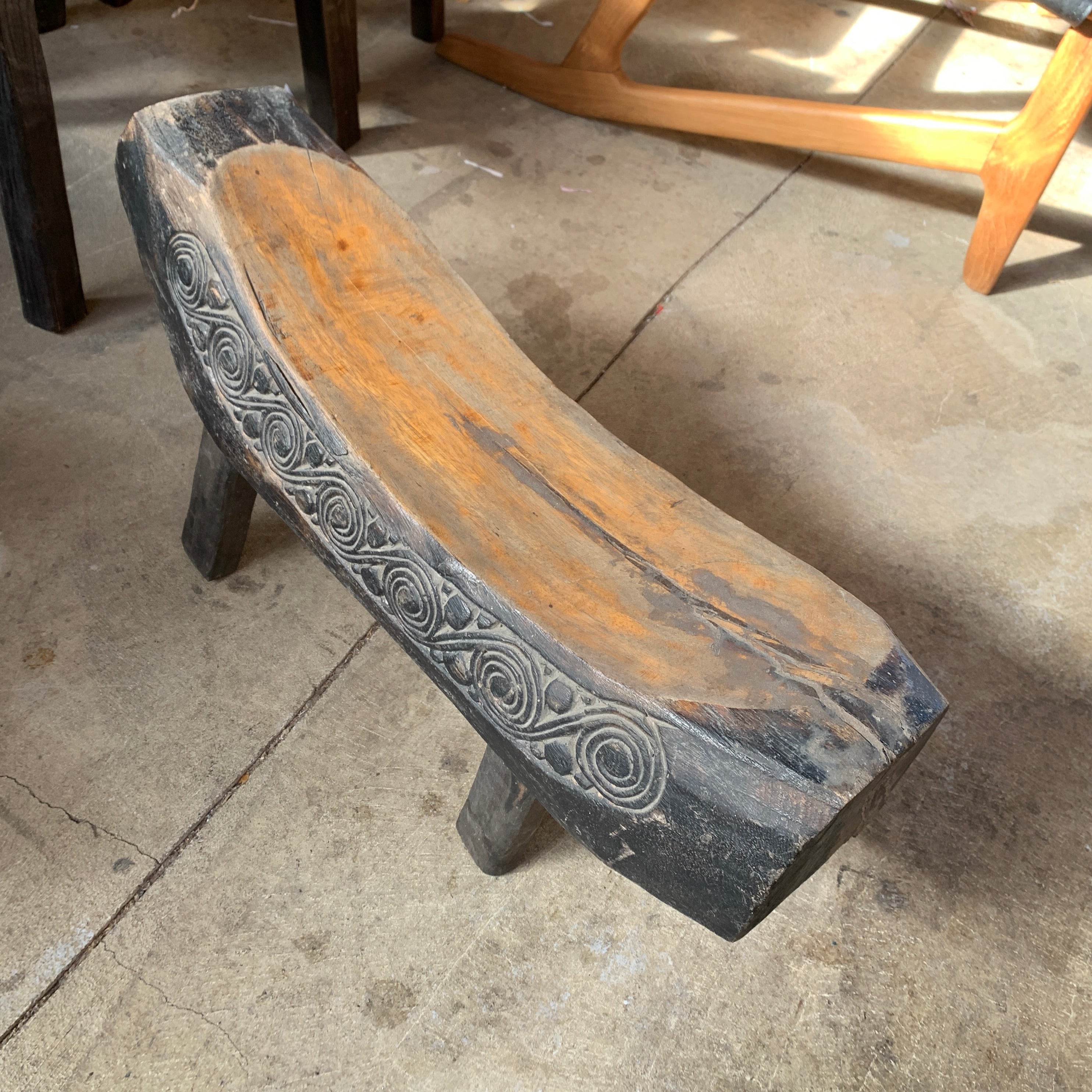 Handcrafted Teak Wood Canoe Stool - Rustic Boho Home Decor for Living Room, Bedroom & Outdoor Patio Furniture