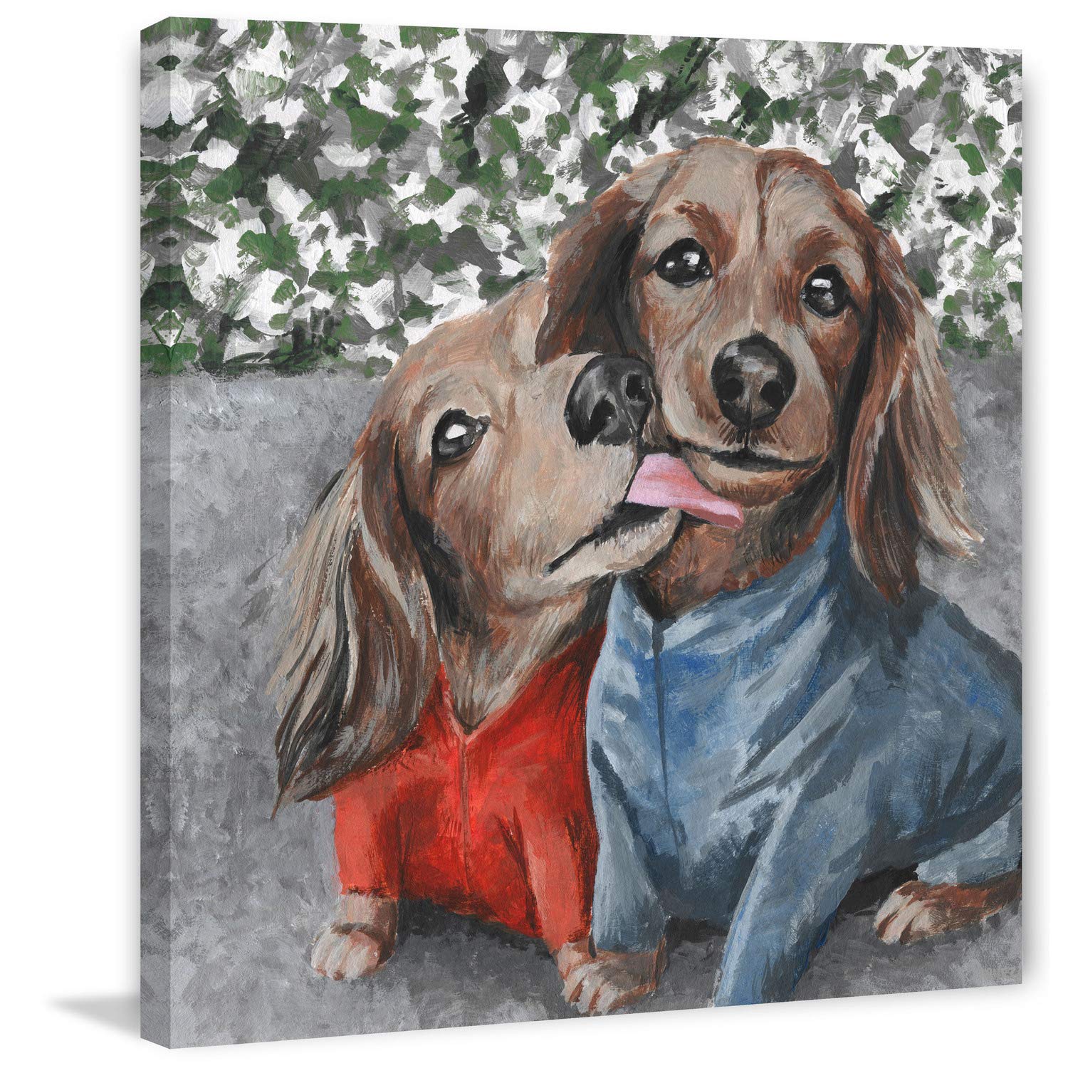 Parvez Taj Fashion Dogs Painting Print on Wrapped Canvas 18x18 - Handmade Dog Artwork for Home Decor, Living Room, Bedroom & Office Wall Art