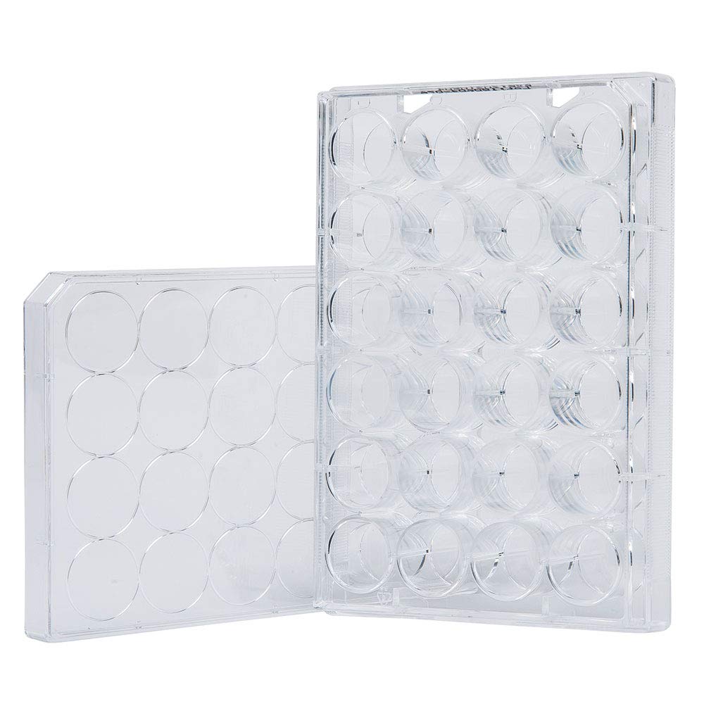 Olympus 24-Well Sterile Tissue Culture Plates - TC Treated, Flat Bottom, Individually Wrapped (100 Plates/Unit) - Ideal for Cell Growth, Laboratory Research & Biomedical Experiments