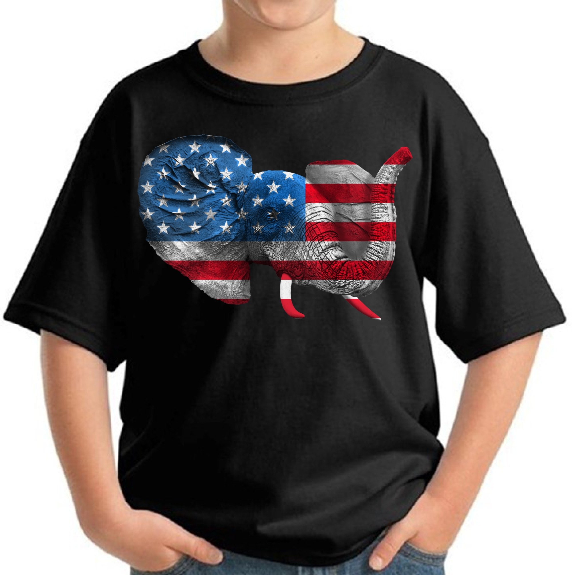 Kids USA Flag Elephant Shirt - Patriotic America Gift for Birthday & Holidays