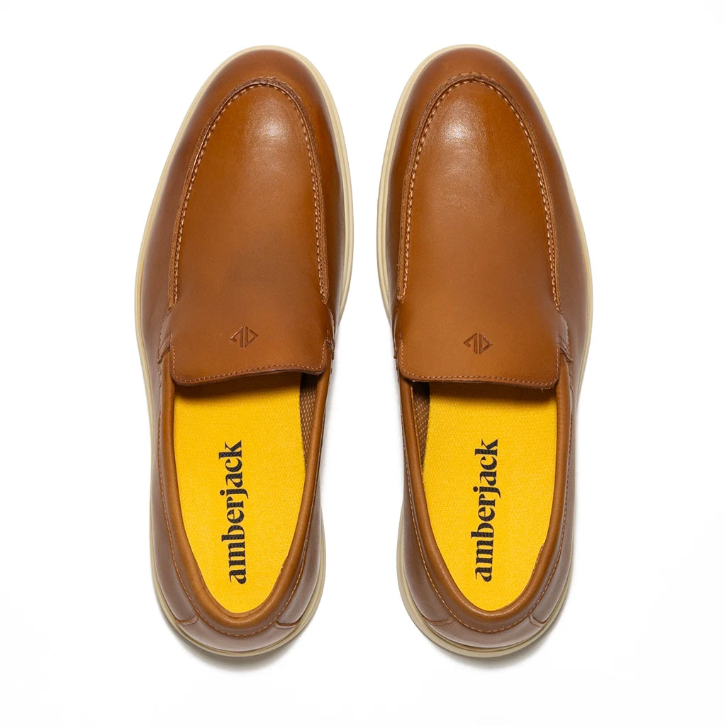 Premium Genuine Leather Loafer Shoes for Men - Honey & Cream Color - Comfortable Slip-On Casual Dress Shoes for Office, Business & Everyday Wear