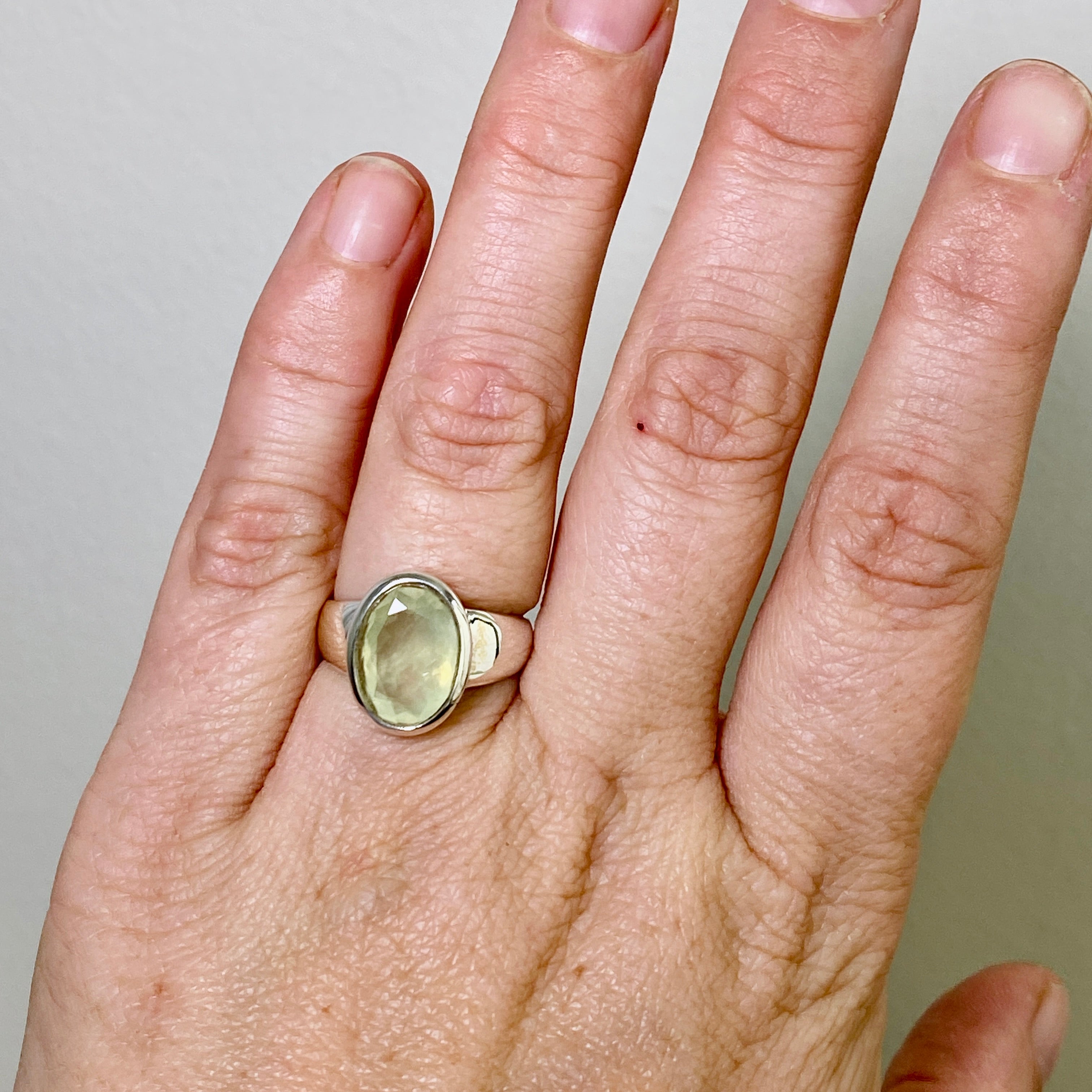Prehnite Oval Faceted Ring Size 6.5 - Dainty Green Gemstone Jewelry for Women, Handmade Sterling Silver Engagement Ring - Perfect for Weddings, Anniversaries & Special Occasions