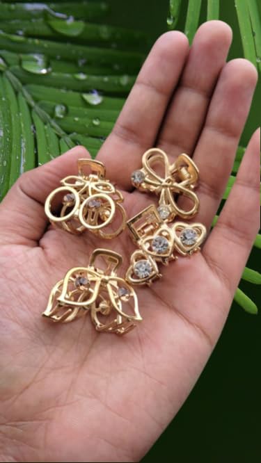 Handmade Pearl & Crystal Hair Clips for Women - Gold Geometric Hair Barrettes, Bobby Pins with Glitter Accents - Elegant Hair Accessories Gift Set (6-Piece Small Metal Claw) - Perfect for Weddings, Parties & Daily Styling