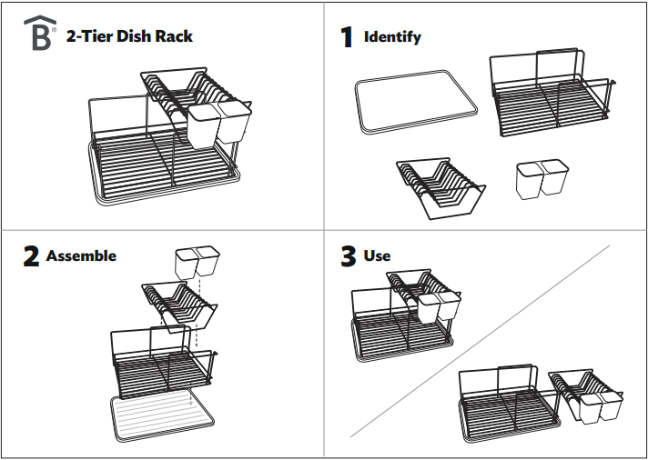 2 Tier Dish Rack - Stainless Steel Space Saving Drying Rack for Kitchen Countertop | Perfect for Small Apartments & Compact Kitchens | Holds Plates, Bowls & Utensils