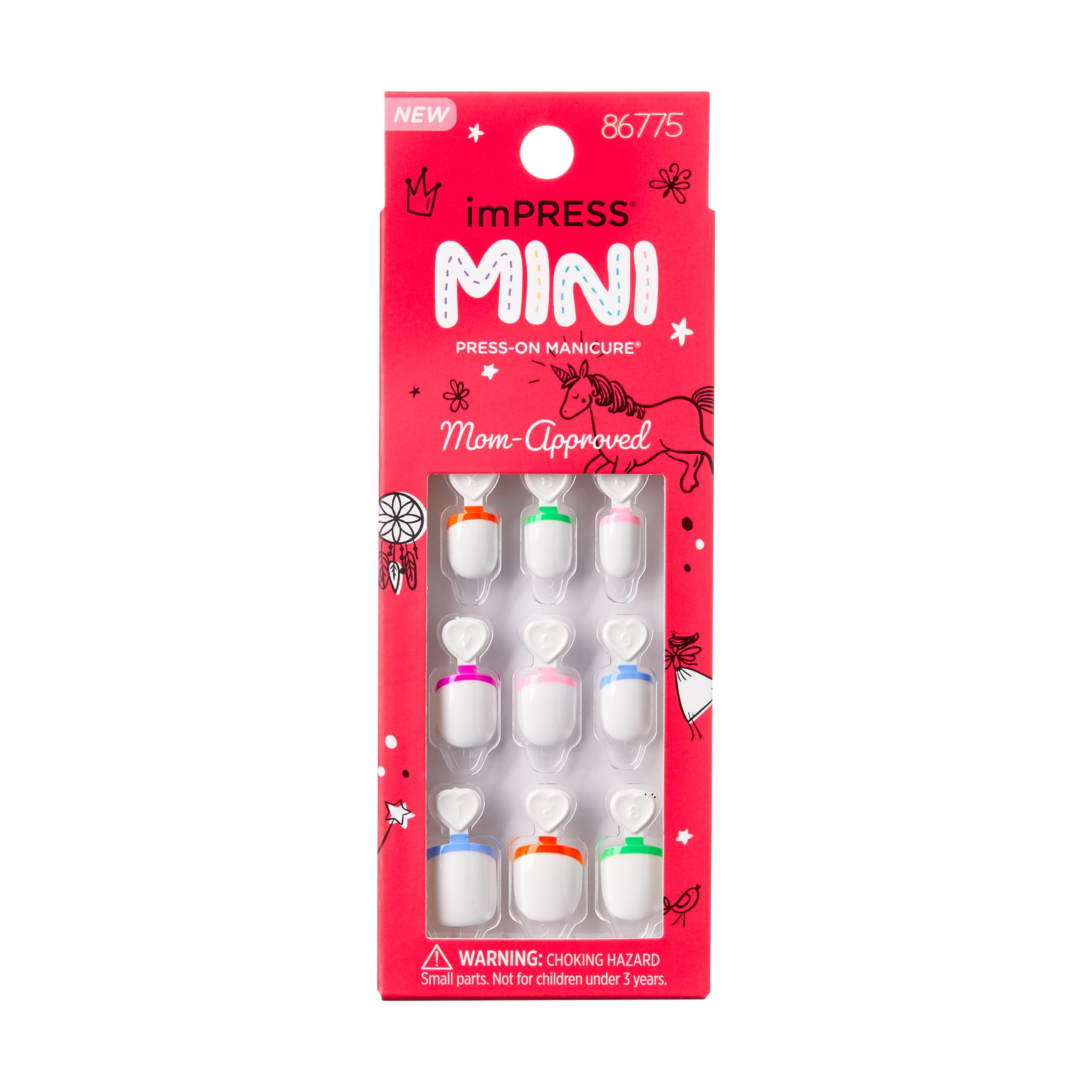 KISS imPRESS Mini Press-On Nails for Kids - French Pop Design | Easy Beginner Nail Art Kit with 20 Fake Nails & Nail File | Perfect for Birthday Parties, Playdates & Dress-Up Fun