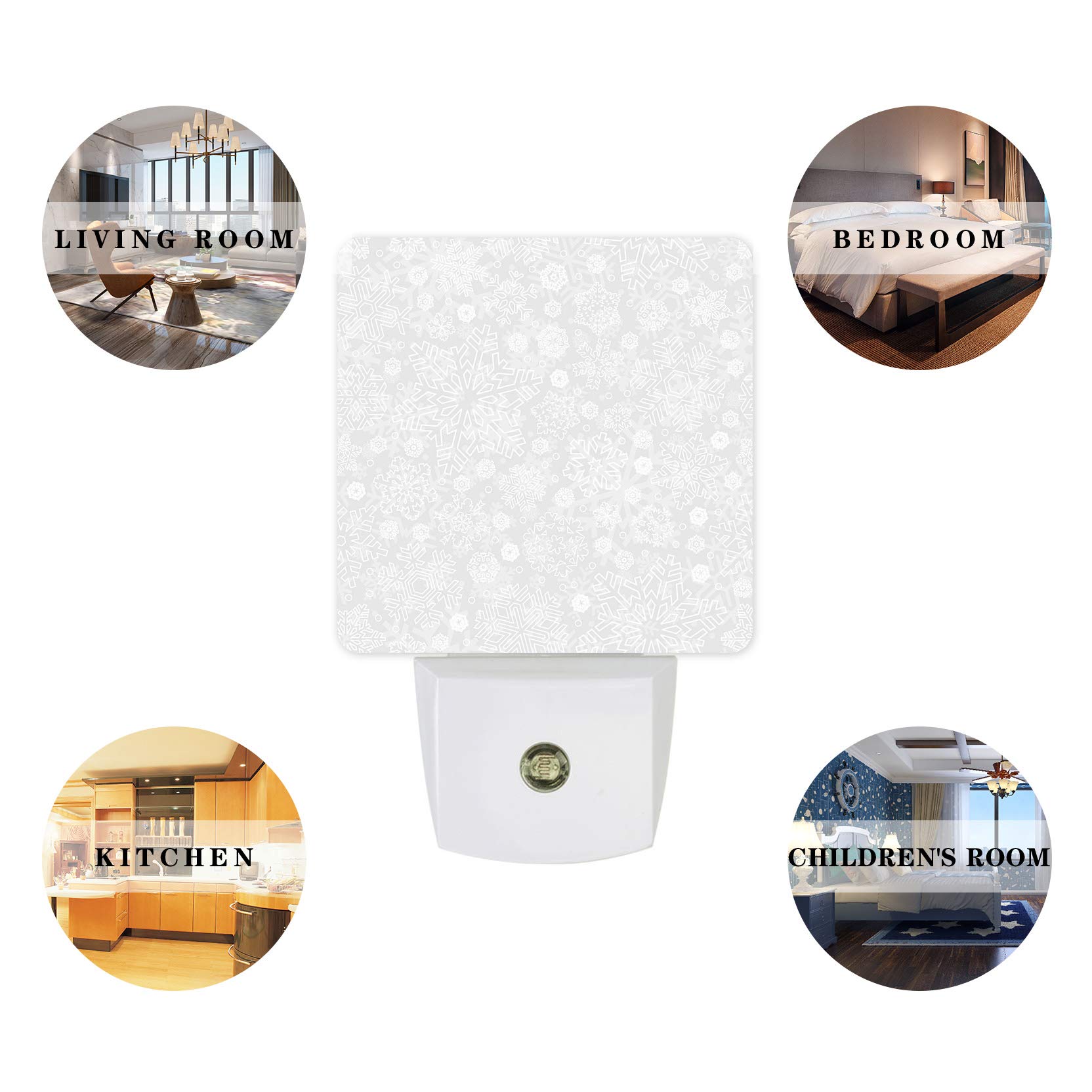 Snowflake LED Night Light Plug-in with Dusk-to-Dawn Sensor - Grey Christmas Decorative Light for Kids Room, Nursery, Bedroom, Bathroom, Hallway & Stairs - Perfect for Nighttime Safety and Cozy Home Decor