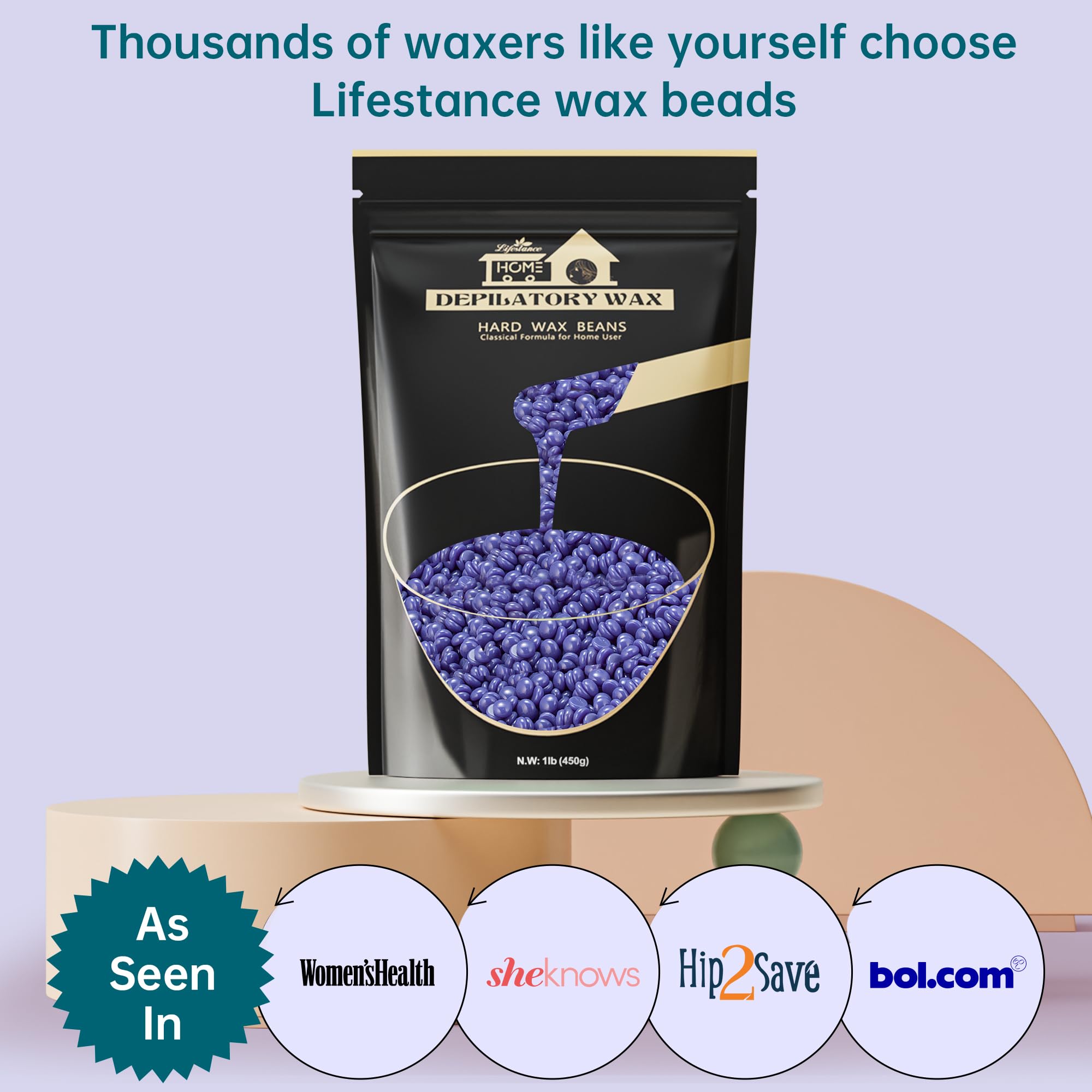 Lifestance Hard Wax Beans Hair Removal Kit - 1lb Large Refill Stripless Waxing Beans for Women & Men - Lavender Pearl Wax Beads for Smooth Skin | At-Home Waxing & Salon Use