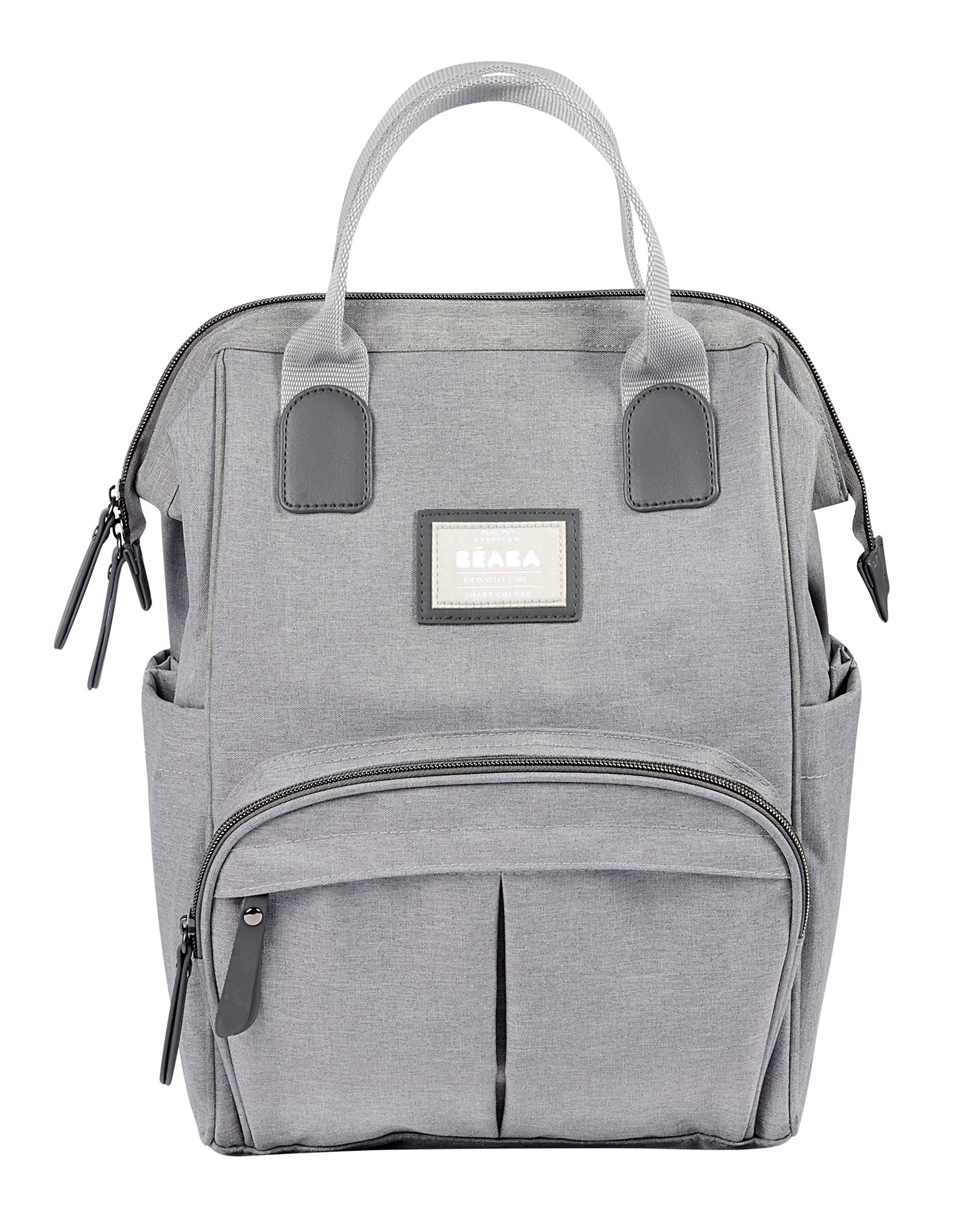 BEABA Wellington Diaper Bag Backpack - Waterproof Baby Diaper Backpack for Moms & Dads with Changing Pad & Stroller Straps, Large Capacity Travel Bag for Boys & Girls, Perfect for Daycare, Travel & Outings (Grey)