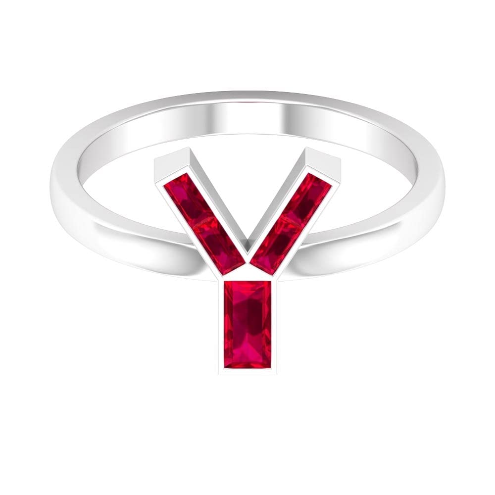 Personalized Alphabet Initial Rings A-Z | Lab-Created Ruby Letter Rings | 14K White Gold Baguette & Channel Set Initial Rings | Perfect for Birthdays, Anniversaries & Gifts