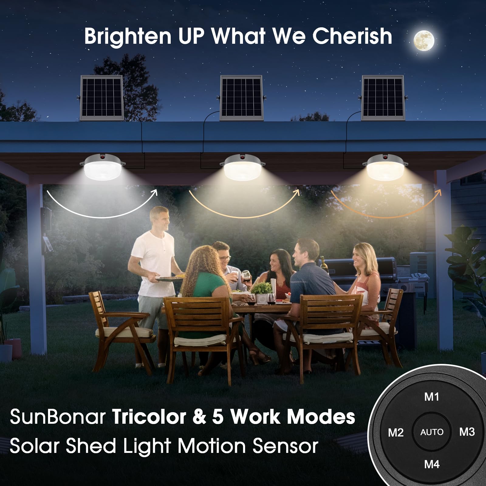 Solar Ceiling Light with Motion Sensor - Dimmable 6000K/4000K/3200K, 5 Lighting Modes, Daytime Operation - Waterproof Indoor/Outdoor Solar Lights with Remote Control for Home, Barn, Shop, Porch, Garage and Garden Lighting