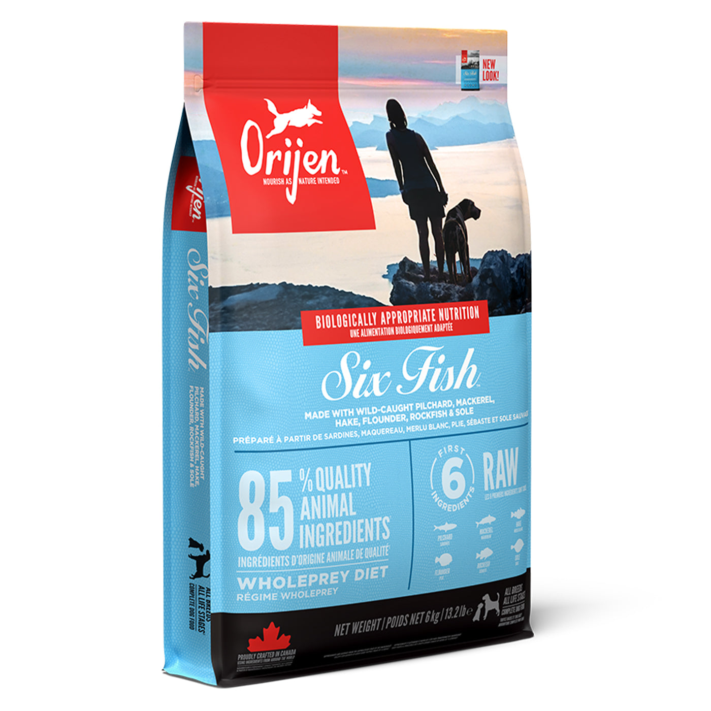 ORIJEN Premium 6 Fish Dry Dog Food - High Protein Grain-Free Recipe for Adult Dogs - Perfect for Active & Sensitive Dogs - Ideal for Daily Meals & Training Treats