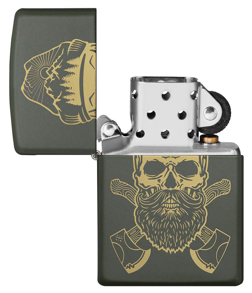 Zippo Green Matte Skull Design Windproof Pocket Lighter - Outdoor, Camping, Hiking & Survival Essential Accessory