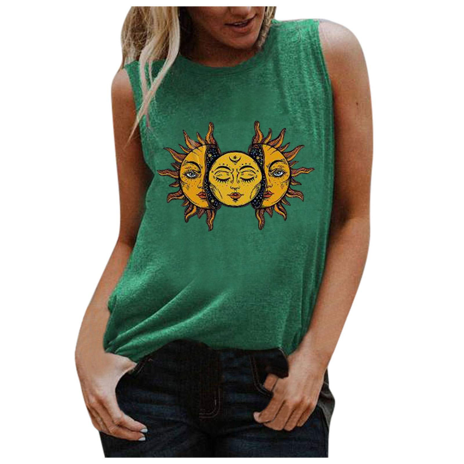 Women's Summer Fashion Tops - Sleeveless Loose Vest & Short Sleeve T-Shirts with O-Neck Sun Printing | Casual Wear for Beach, Travel & Daily Outfits
