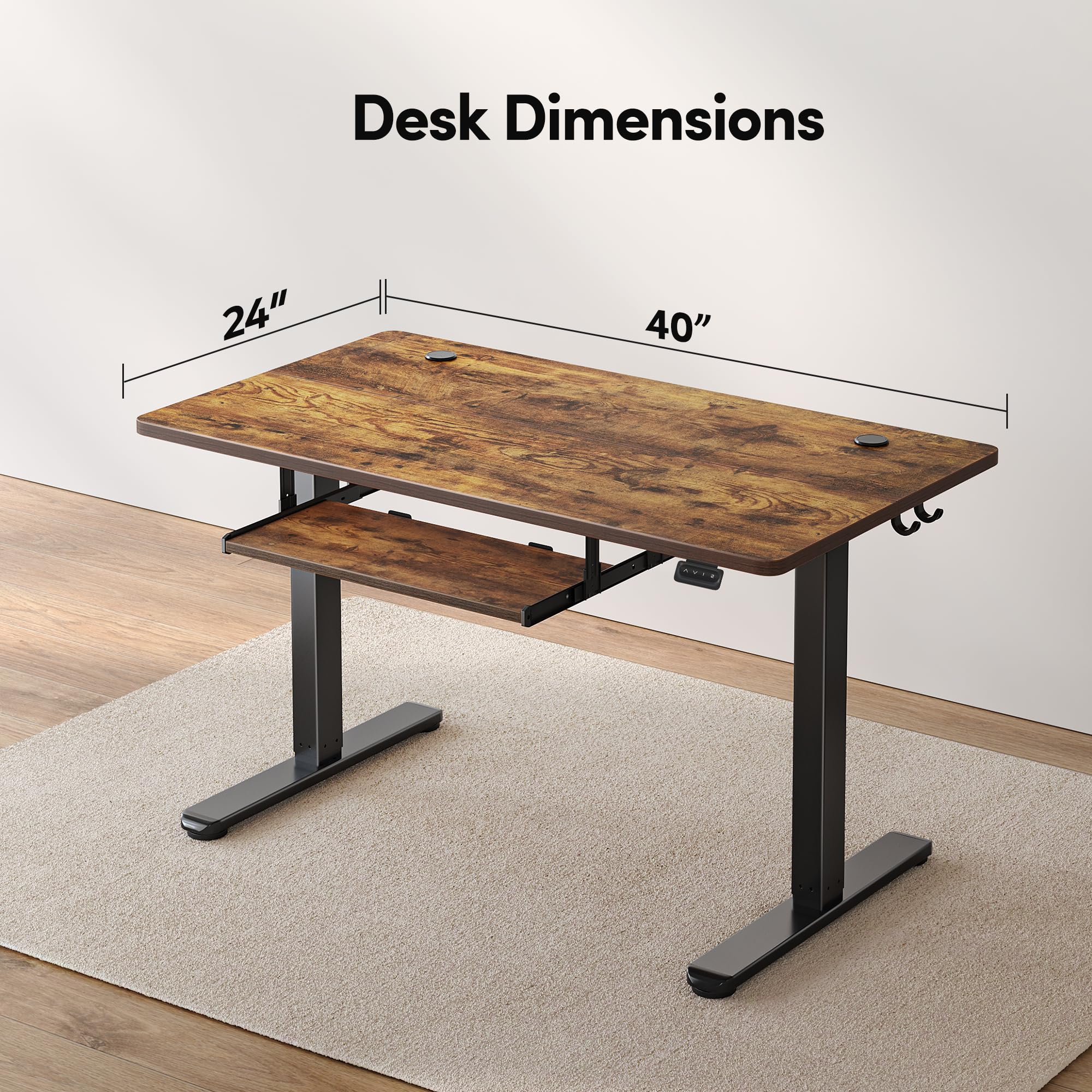 FEZIBO Electric Height Adjustable Standing Desk with Keyboard Tray - 40 x 24 Inches Sit Stand Computer Desk for Home Office (Rustic Brown) | Ergonomic Workstation for Remote Work & Gaming Setup