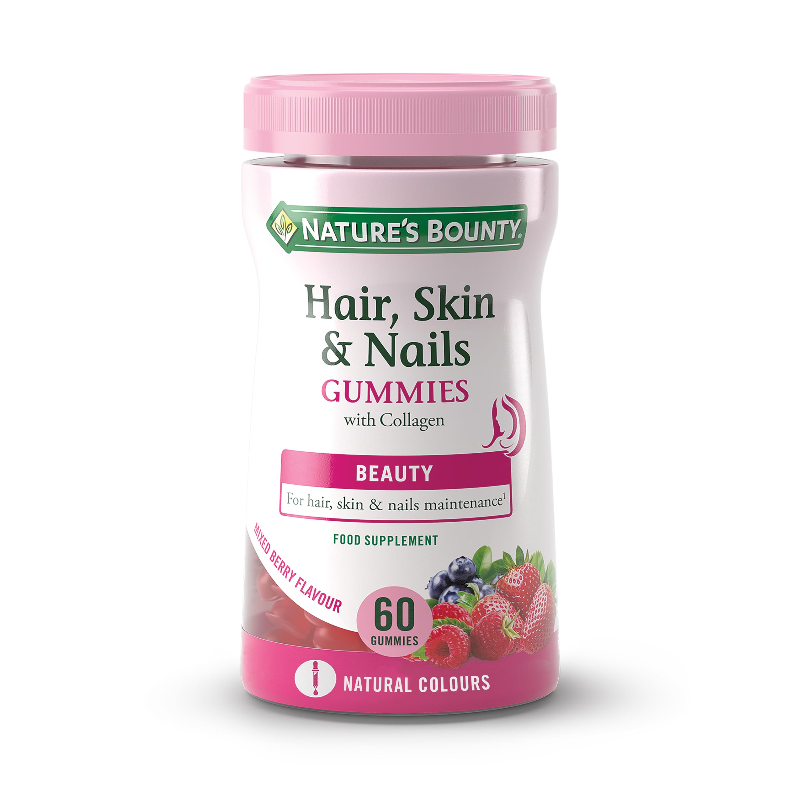 Nature's Bounty Hair Skin & Nails Gummies with Biotin Collagen Vitamins C E & Zinc - 60 Count (30 Day Supply) - Promotes Healthy Hair Growth & Shine - Perfect for Daily Beauty Supplement & Wellness Routine