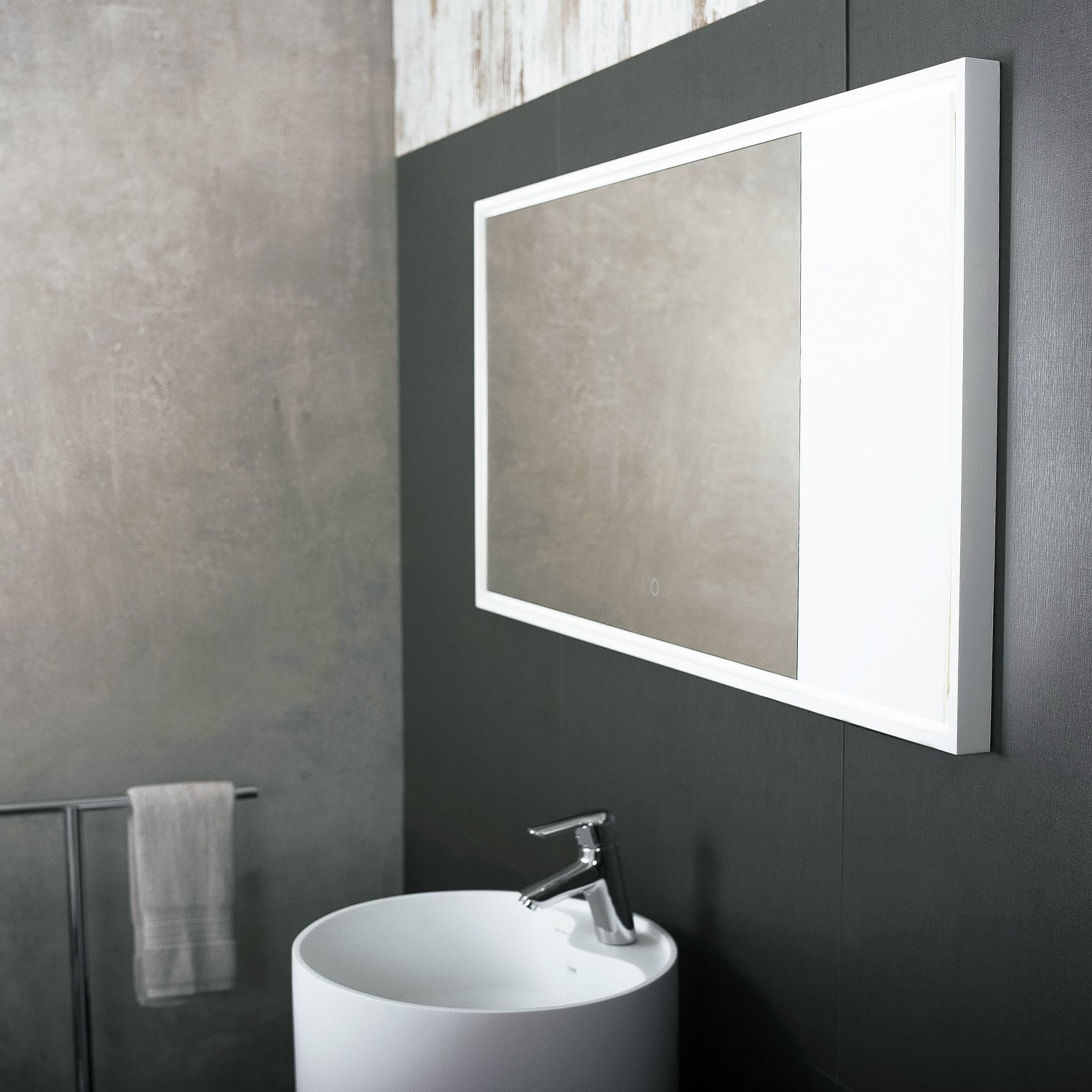 DAX AB 1570 Rectangle LED Bathroom Mirror - 46.7x23.6 Inches Wall Mount Vanity Mirror with Backlit Lighting, Solid Surface Design - Perfect for Modern Bathrooms, Powder Rooms & Makeup Areas