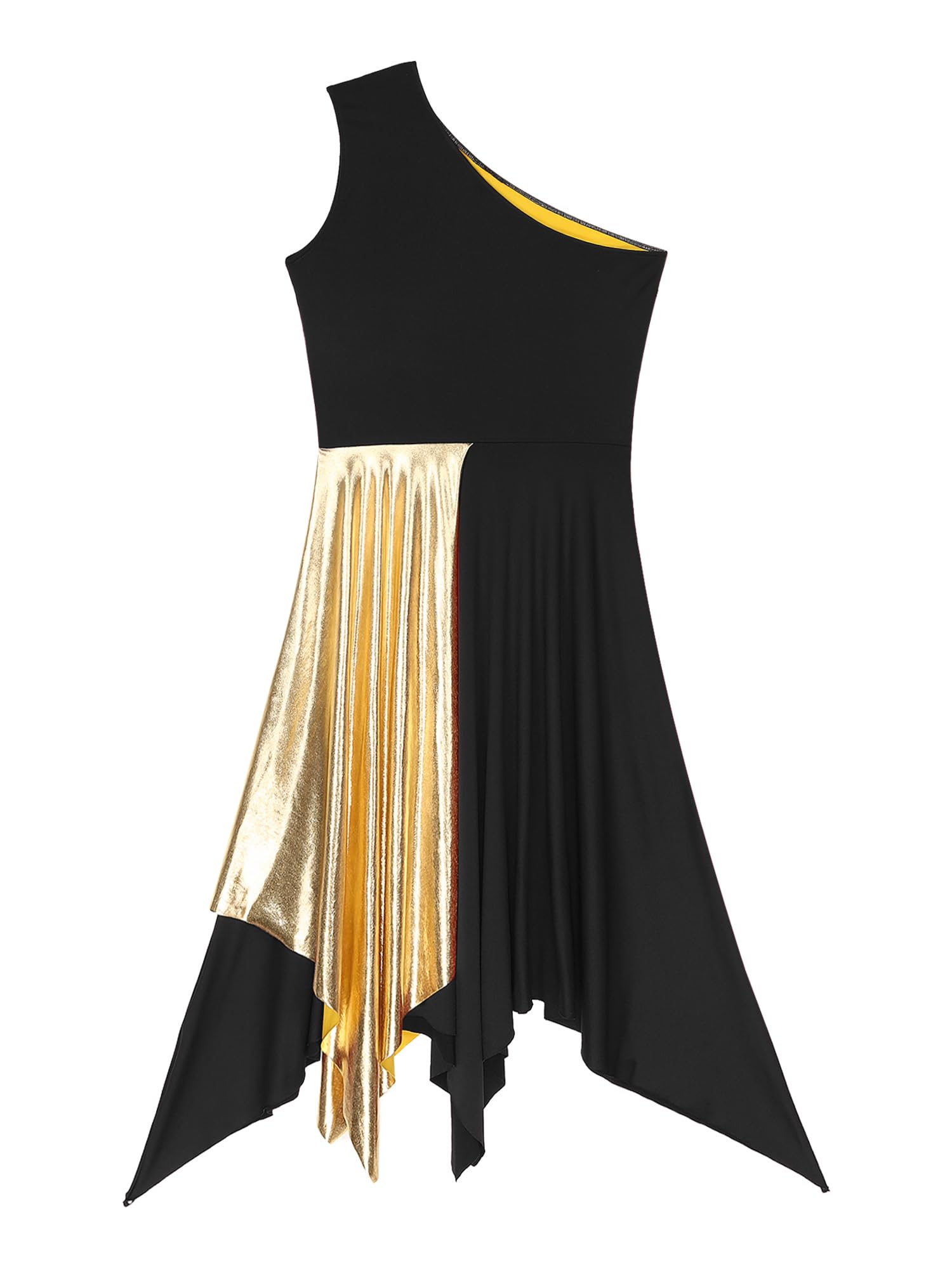 JEYPINMI Women's One Shoulder Liturgical Dance Dress - Color Block Worship & Praise Costume for Church Performances, Choir Events & Spiritual Celebrations