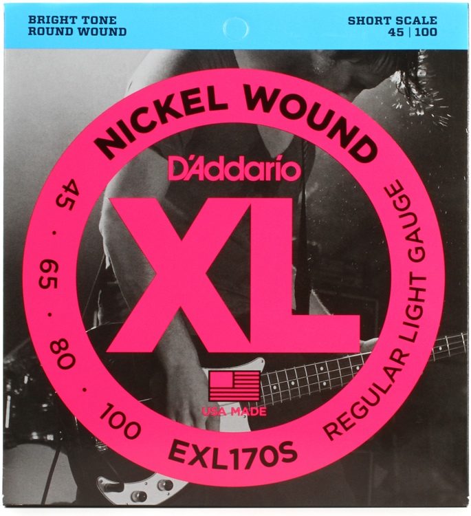 D'Addario EXL170S Bass Guitar Strings Set - XL 45-100 Short Scale for Enhanced Tone & Playability - Perfect for Rock, Jazz & Studio Recording