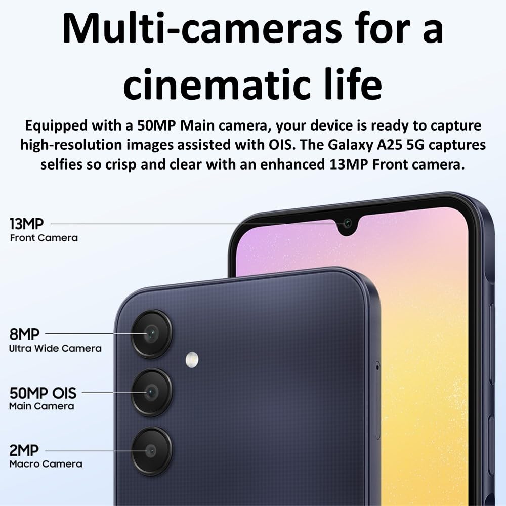 Samsung Galaxy A25 5G Unlocked Smartphone 256GB Dual SIM GSM Android Phone - Latin Variant/US Compatible LTE - Yellow | Fast 5G Connectivity for Streaming, Gaming & Work