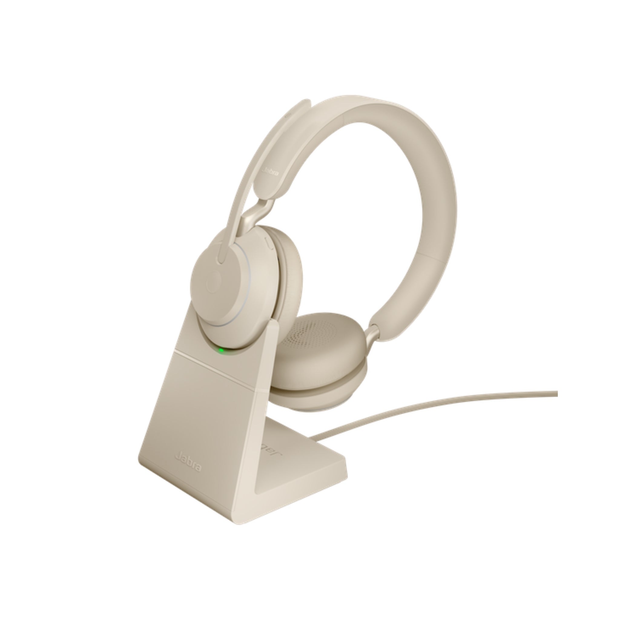 Jabra Evolve2 65 Wireless Bluetooth Headset with USB-C Charging Stand - Noise Cancelling Office Headphones for Calls & Music (Beige) - Perfect for Remote Work, Video Conferencing & Home Office Use