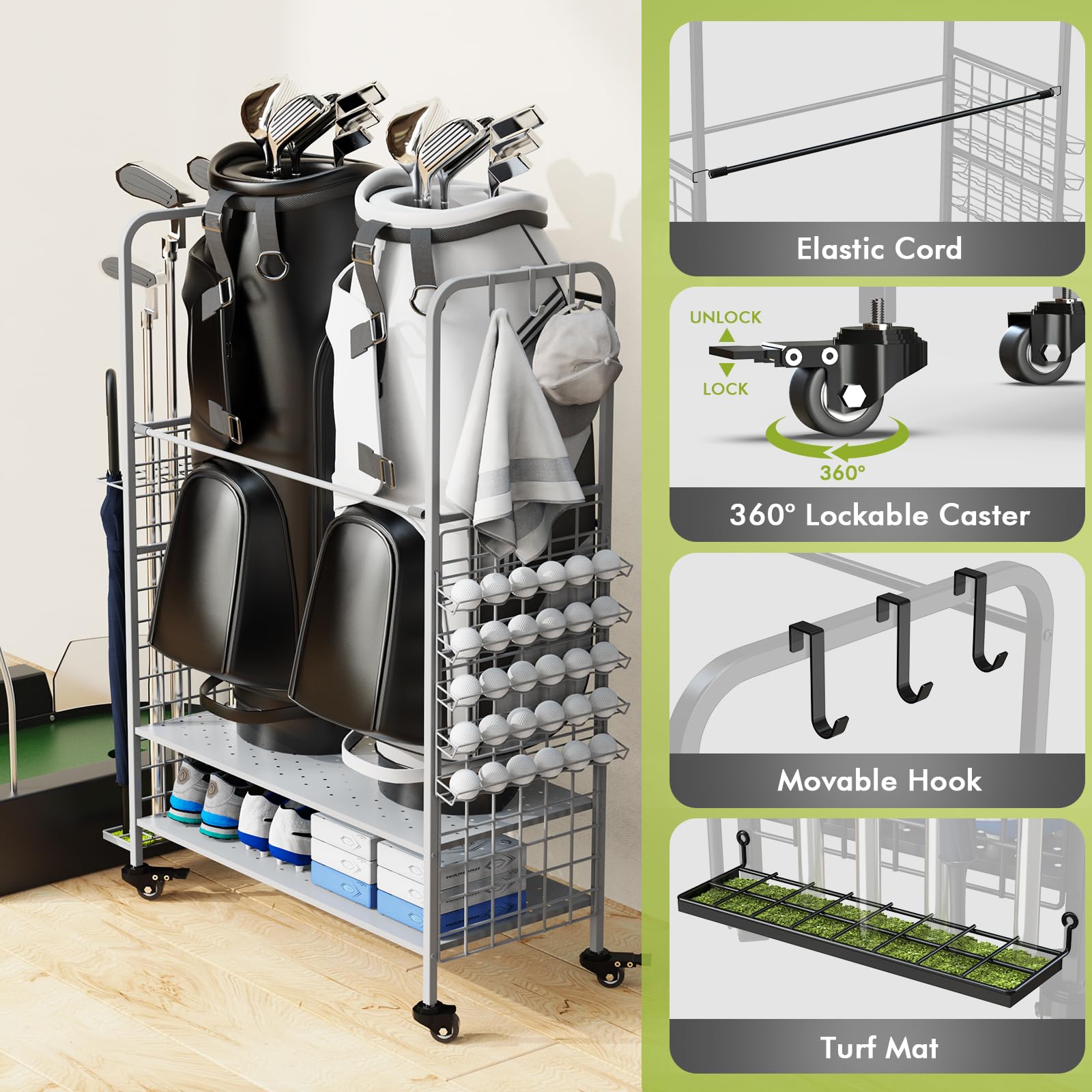 Premium Golf Bag Storage Organizer - Heavy Duty Golf Club Rack & Equipment Stand for Garage, Shed, Basement | Space-Saving Golf Gear Solution for Home & Club Organization