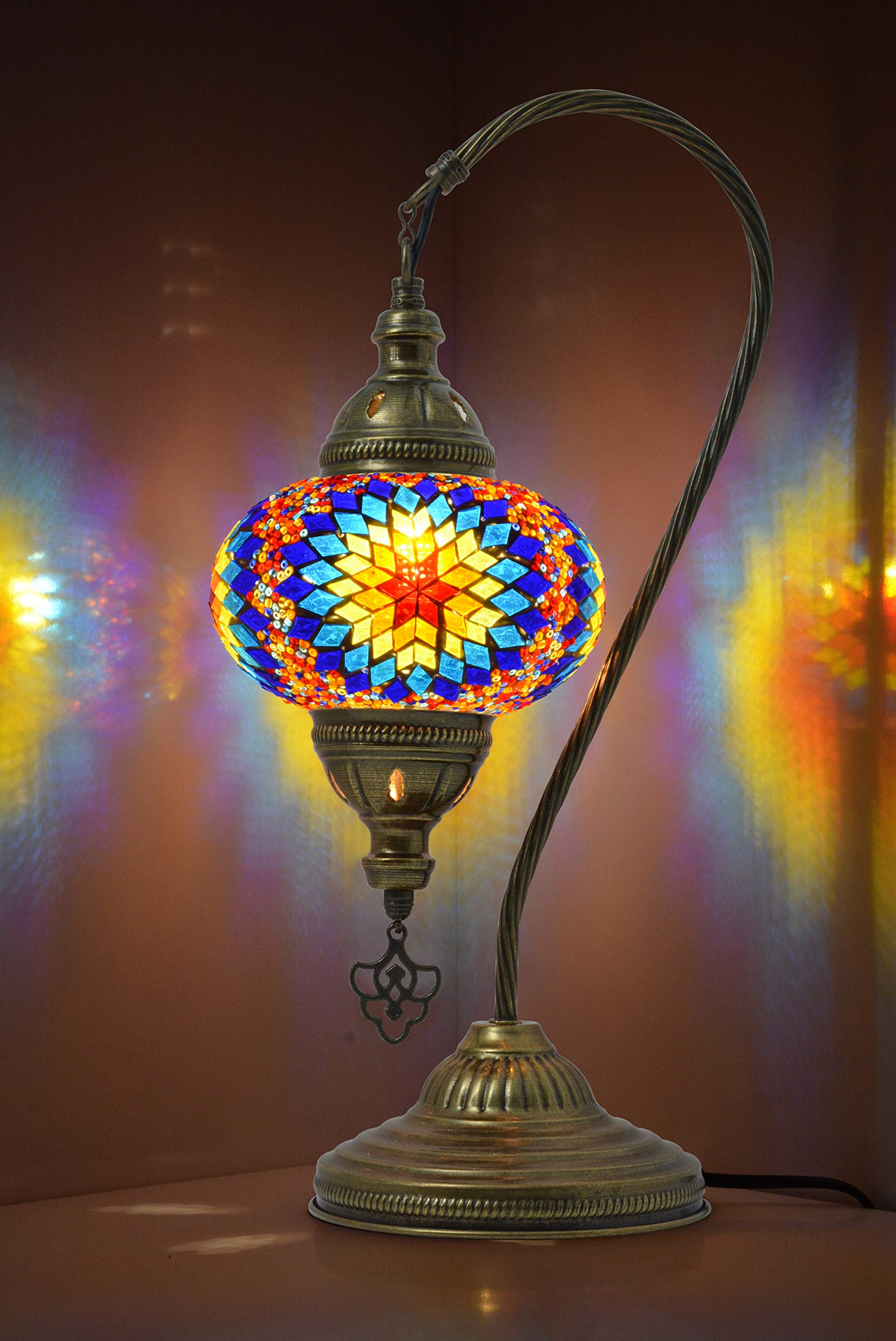 Mozaist Turkish Mosaic Table Lamp - Swan Neck Moroccan Stained Glass Tiffany Style Desk & Bedside Lamp with US Plug & E12 Socket | Perfect for Home Decor, Living Room, Bedroom & Office Lighting
