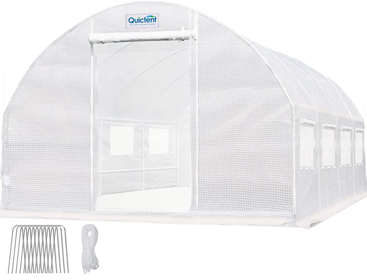 Quictent 20x10x7ft Portable Greenhouse with 2 Zipper Mesh Doors & 10 Vents - Heavy Duty Walk-in Garden Hot House with White Cover - Perfect for Outdoor Plant Growing, Seed Starting & Backyard Gardening