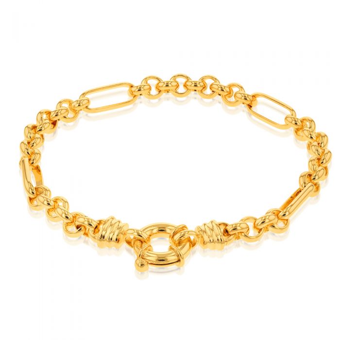 9ct Gold Silver Filled Fancy 9+1 Belcher 5.5mm Wide 19cm Bracelet for Women - Elegant Jewelry Gift for Birthday, Anniversary & Special Occasions
