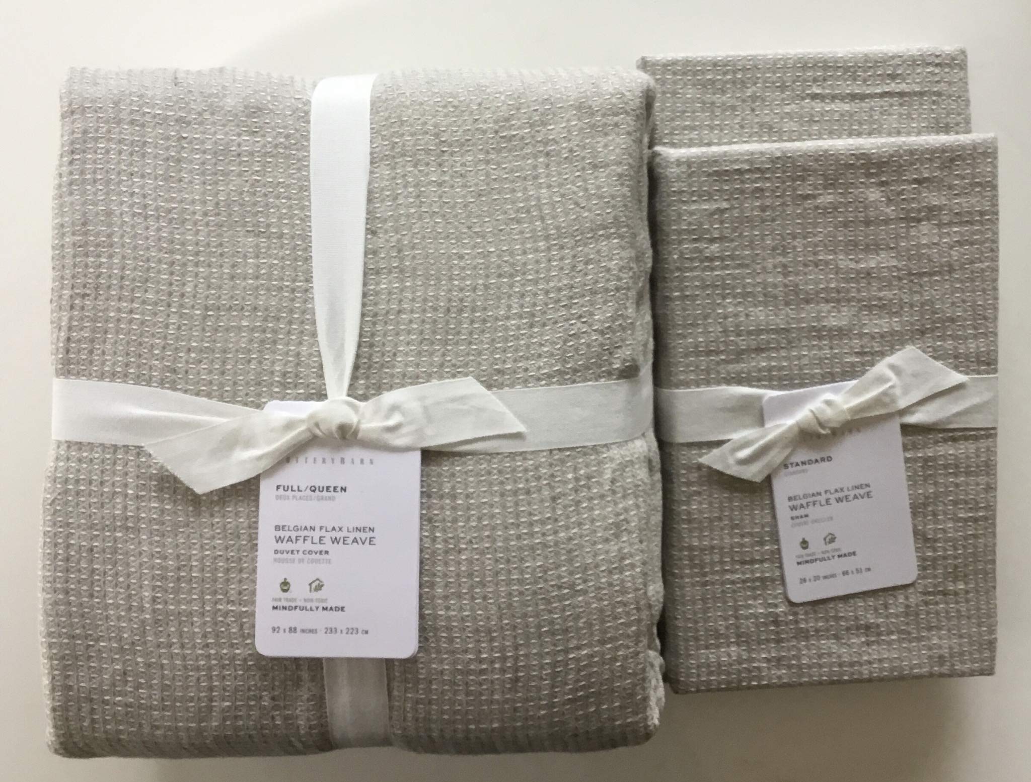 Pottery Barn Belgian Flax Linen Waffle Weave Duvet Cover Set - Full/Queen Size with 2 Standard Shams - Breathable & Soft Bedding for All Seasons - Perfect for Cozy Bedroom Decor & Guest Room Essentials