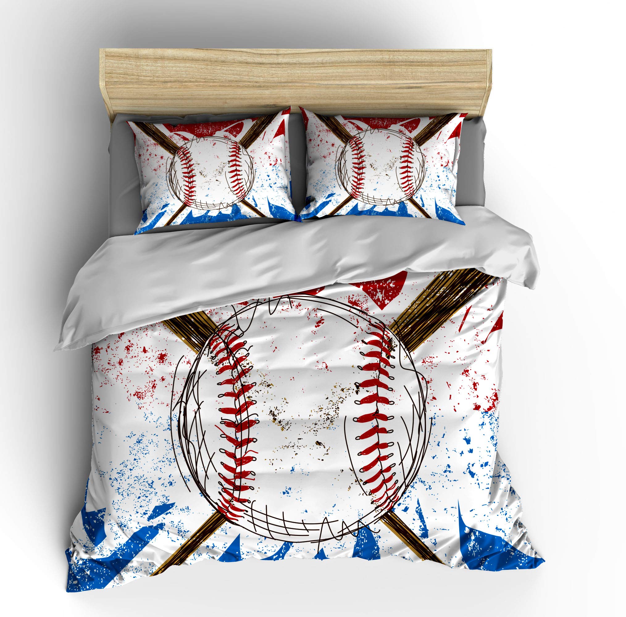 Vintage Baseball Themed Duvet Cover Set - Classic Hand-Drawn Printed Soft Microfiber Bedding for Boys & Girls (2pc Twin Size, No Comforter) | Perfect for Teen Bedrooms, Sports-Themed Decor, and Baseball Fans' Dorm Rooms