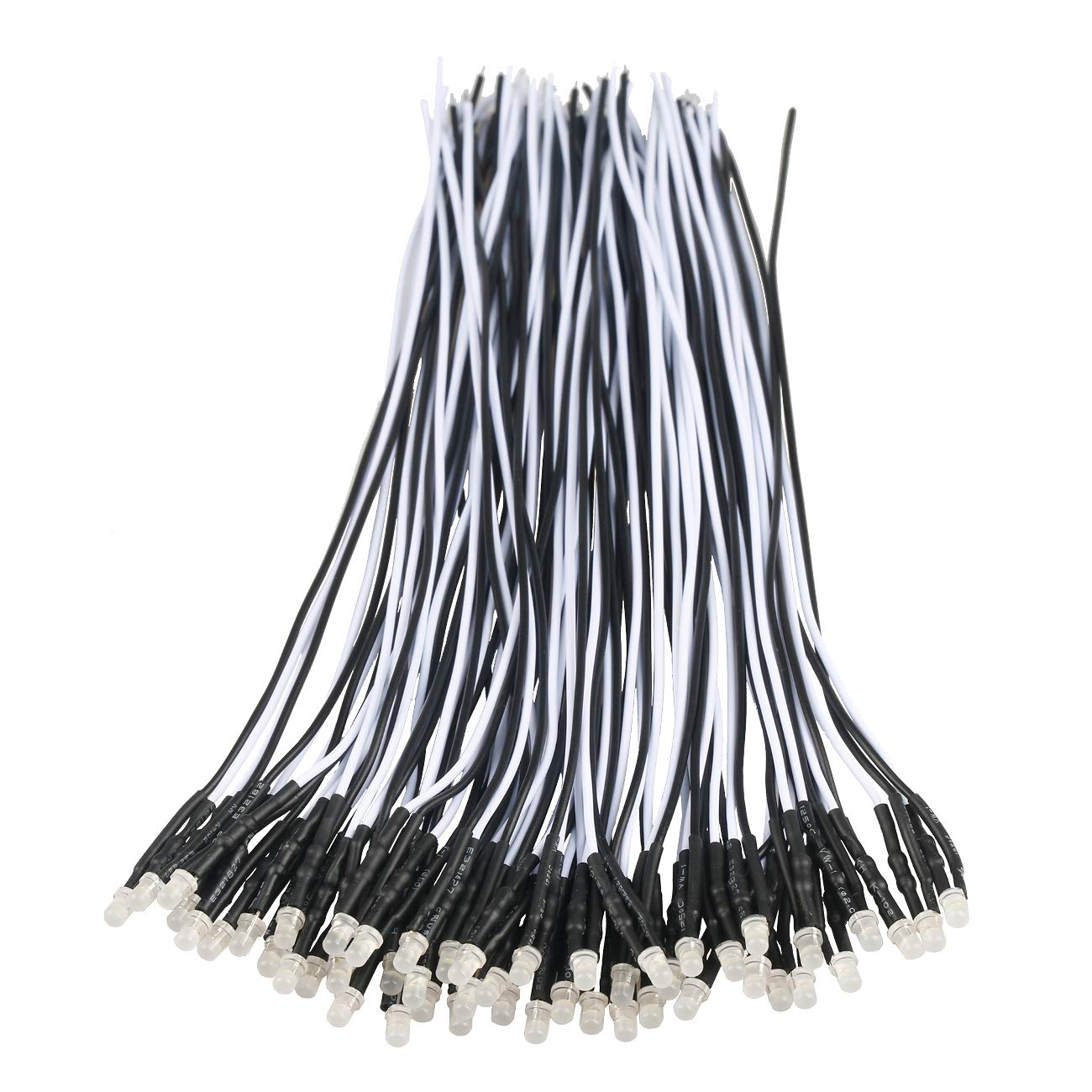50pcs 12V 3mm White LED Lights - Pre-Wired 7.9 Inch Diffused DC 12v LED Diodes with Colored Lens - Perfect for DIY Electronics, Automotive Lighting, and Home Decoration Projects