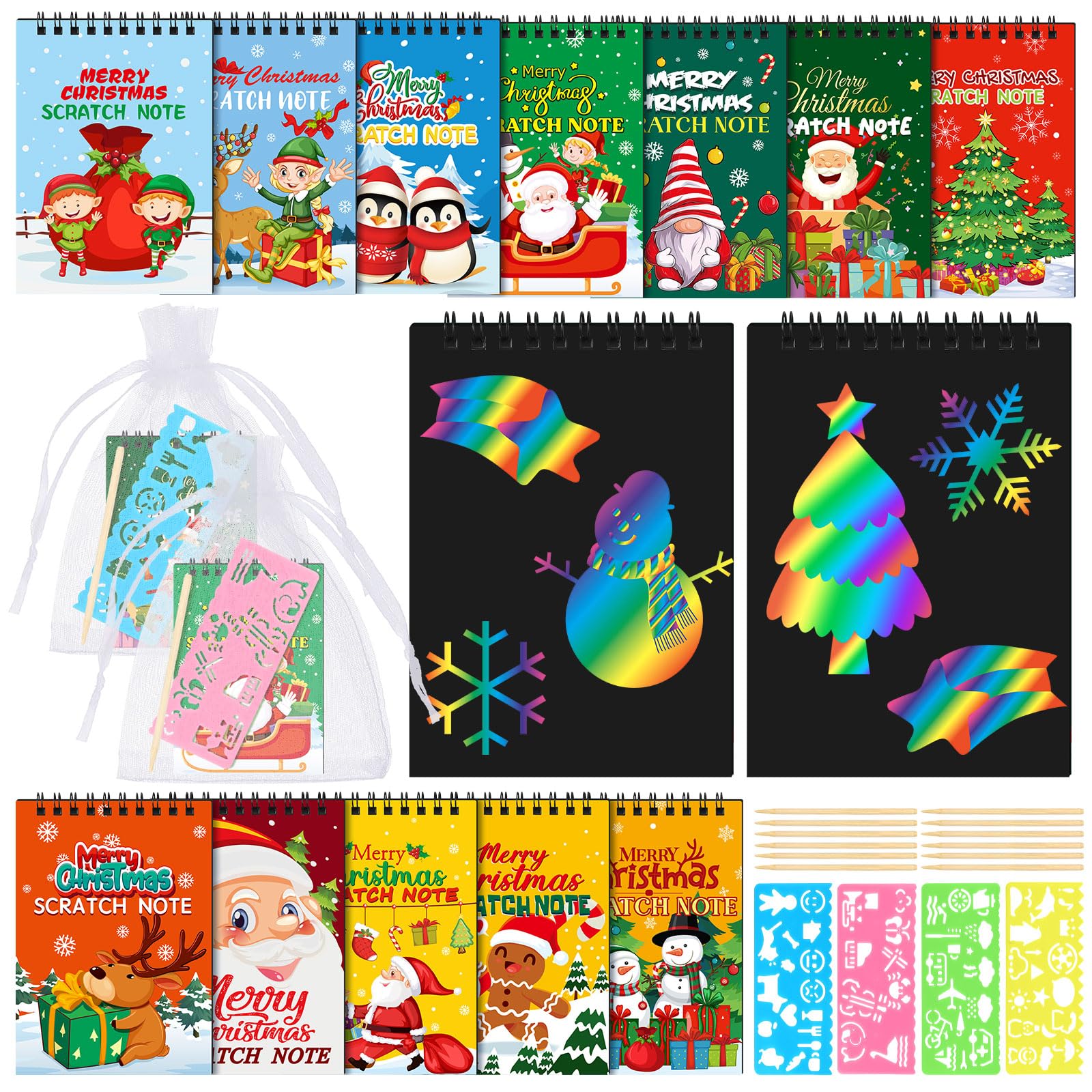 24-Piece Christmas Scratch Art Kit for Kids - DIY Holiday Crafts Notebooks, Mini Coloring Books & Party Favors - Fun School Activities, Birthday Gifts & Christmas Stationery Supplies (Perfect for Classroom Parties, Holiday Crafts & Creative Play)