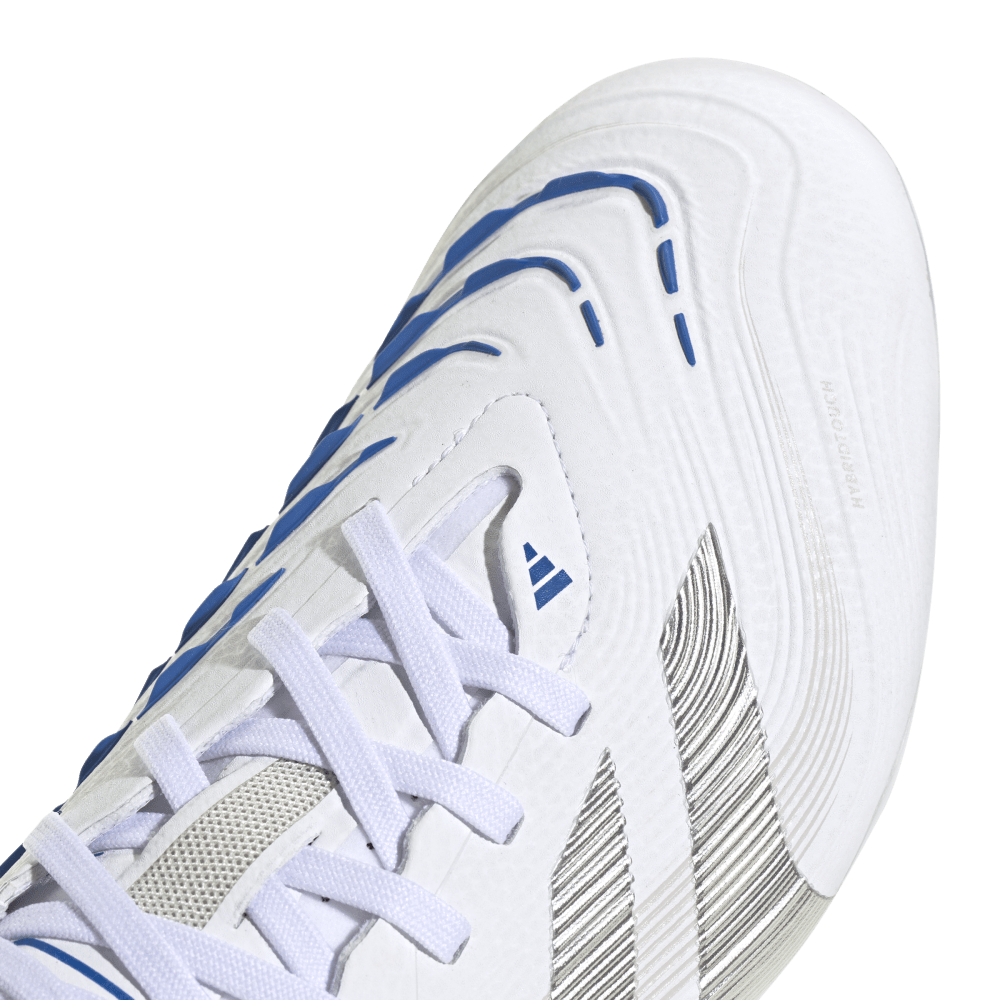 Adidas Predator Pro FG Football Boots for Men - White/Silver Metallic/Bright Royal - Firm Ground Soccer Cleats for Professional Players & Training - Perfect for Matches, Practice & Outdoor Sports