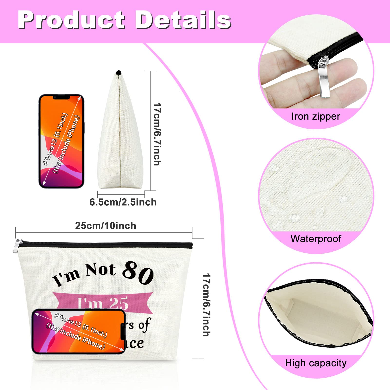 Elegant Makeup Bag for Women - 80th Birthday Gift Idea, Unique Present for Mom, Grandmother Born in 1945 | Perfect for Travel, Cosmetic Storage & Mother's Day (Mxrymvu)