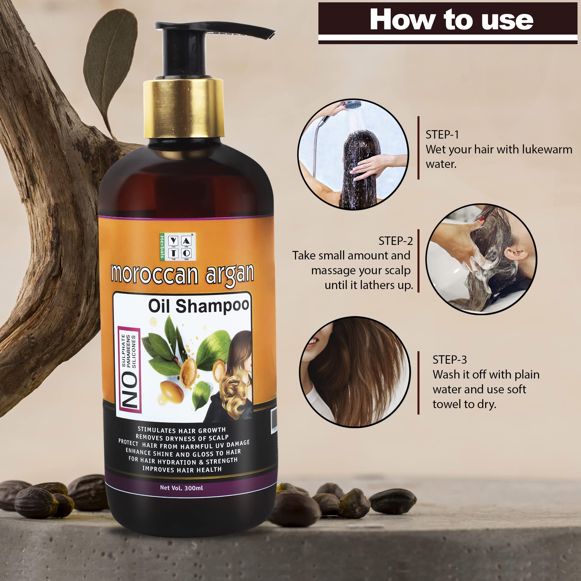 Yato Herbals Moroccan Argan Oil Hair Care Combo Set - 300ml Shampoo & 200ml Non-Sticky Hair Oil for Healthy Scalp & Shiny Hair - Sulfate-Free & Nourishing Treatment for Dry, Damaged Hair - Perfect for Daily Hair Care & Salon-Quality Results at Home