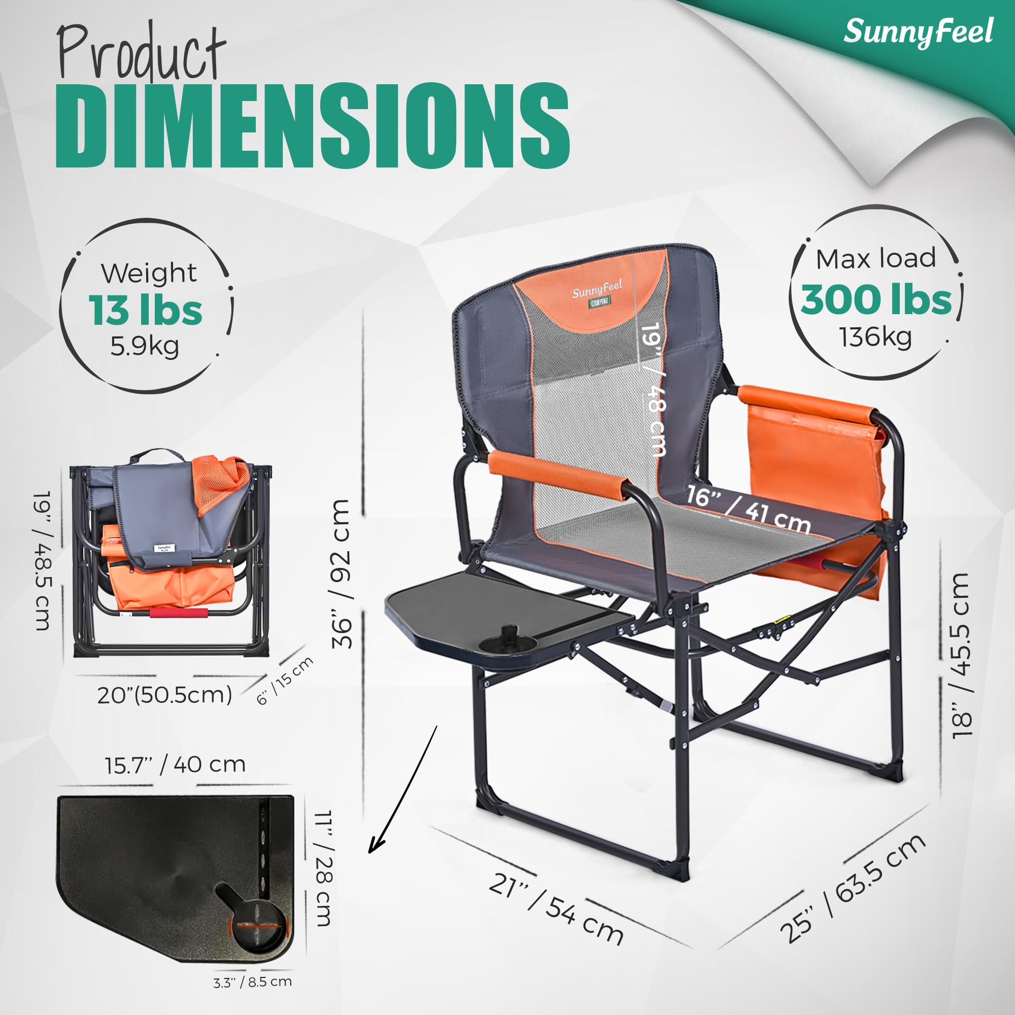**SUNNYFEEL Oversized Heavy Duty Camping Director's Chair - Portable Folding Lawn Chair with Side Table & Storage Pocket for Adults - Perfect for Beach, Fishing, Picnic, Concert, Tailgating & Outdoor Adventures**