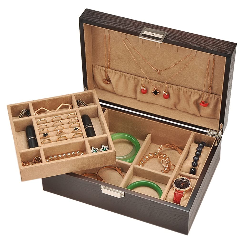 GPPZM Solid Wood Jewelry Box Organizer - Premium Wooden Storage Case for Earrings, Necklaces, Bangles & Rings | Perfect for Bedroom Vanity, Travel & Gift Giving